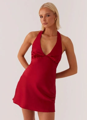 Fresh Texture Invisible Seams Heavy Hearted Mini Dress - Red