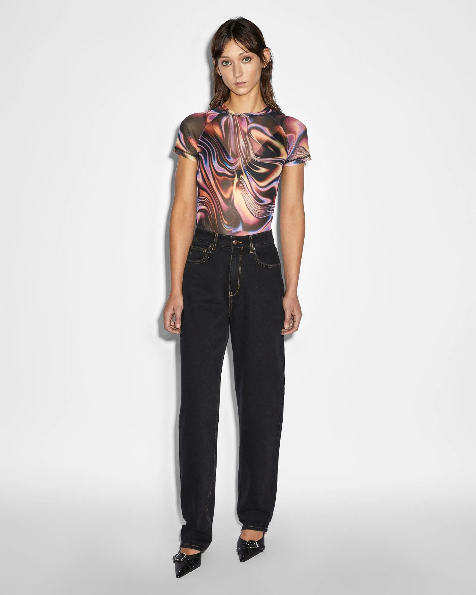 VISIONS MESH SS TEE NonIrritating Flat Seam Zipper Closure Workout Apparel