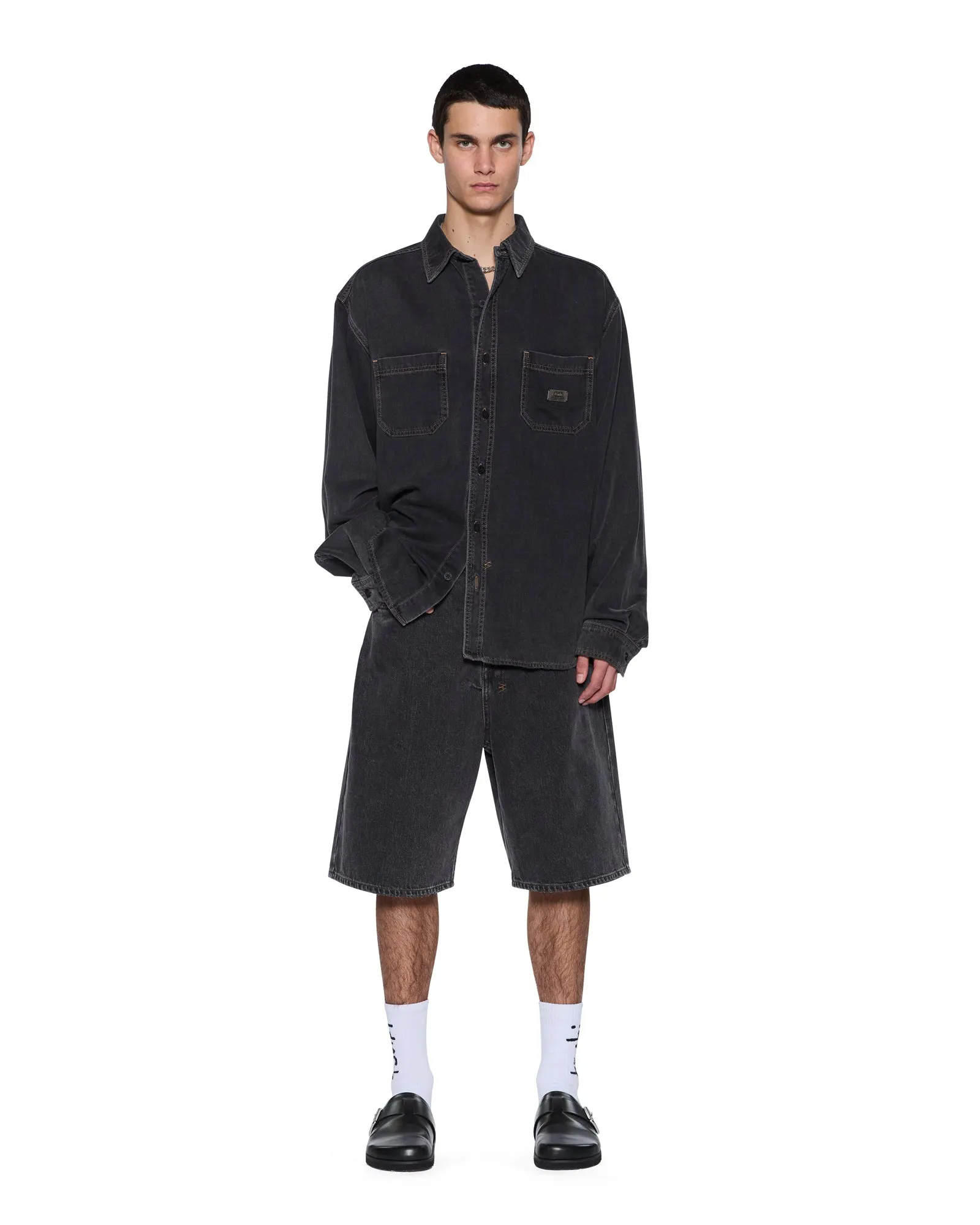 VULTURE DENIM LS SHIRT BAXTER BLACK Anorak Flatlock Seams