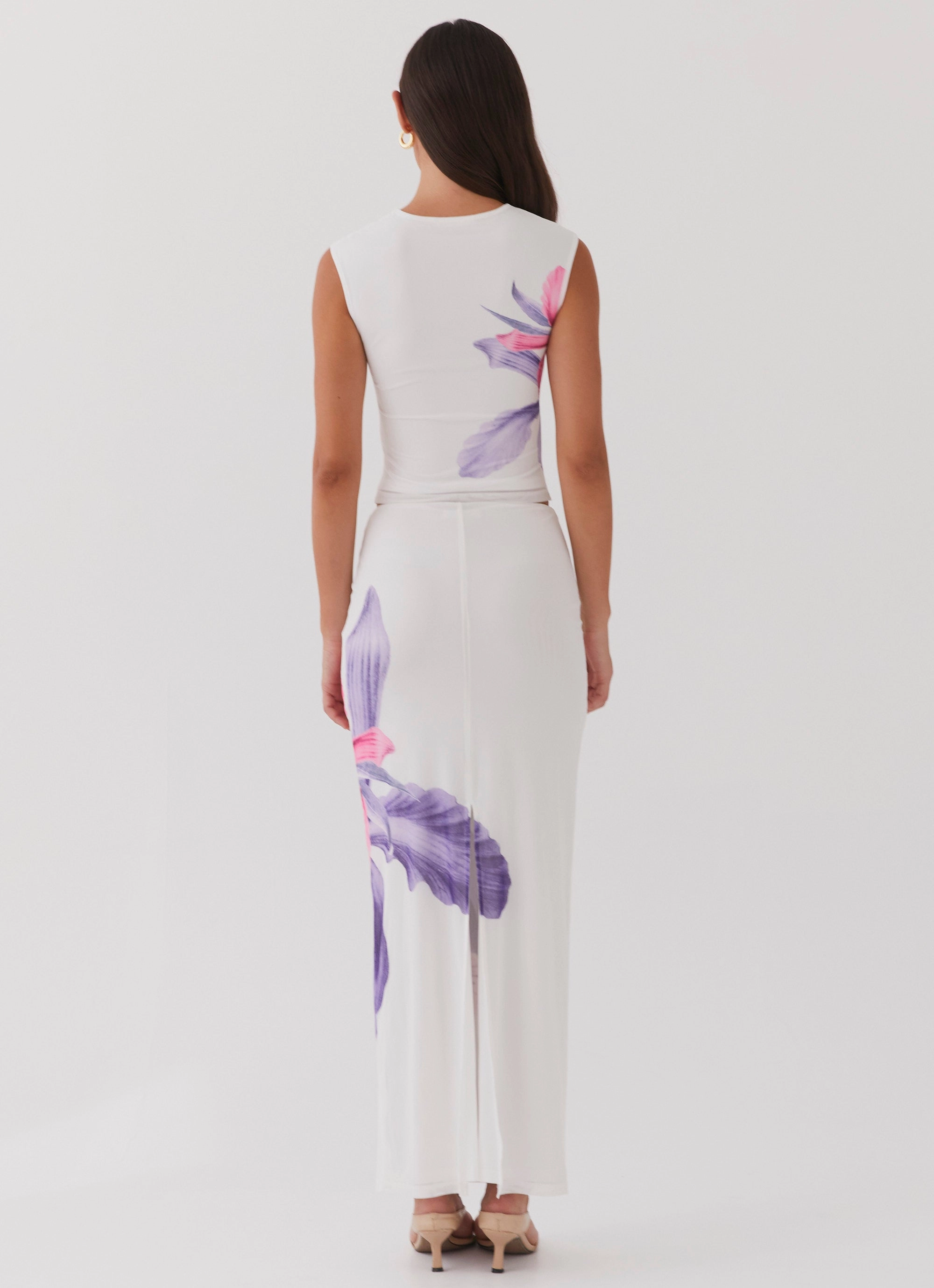 Waiting For Dawn Mesh Maxi Skirt - White Foil Print All Day