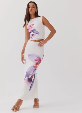 Patchwork Design Fashion Mood Waiting For Dawn Mesh Maxi Skirt - White