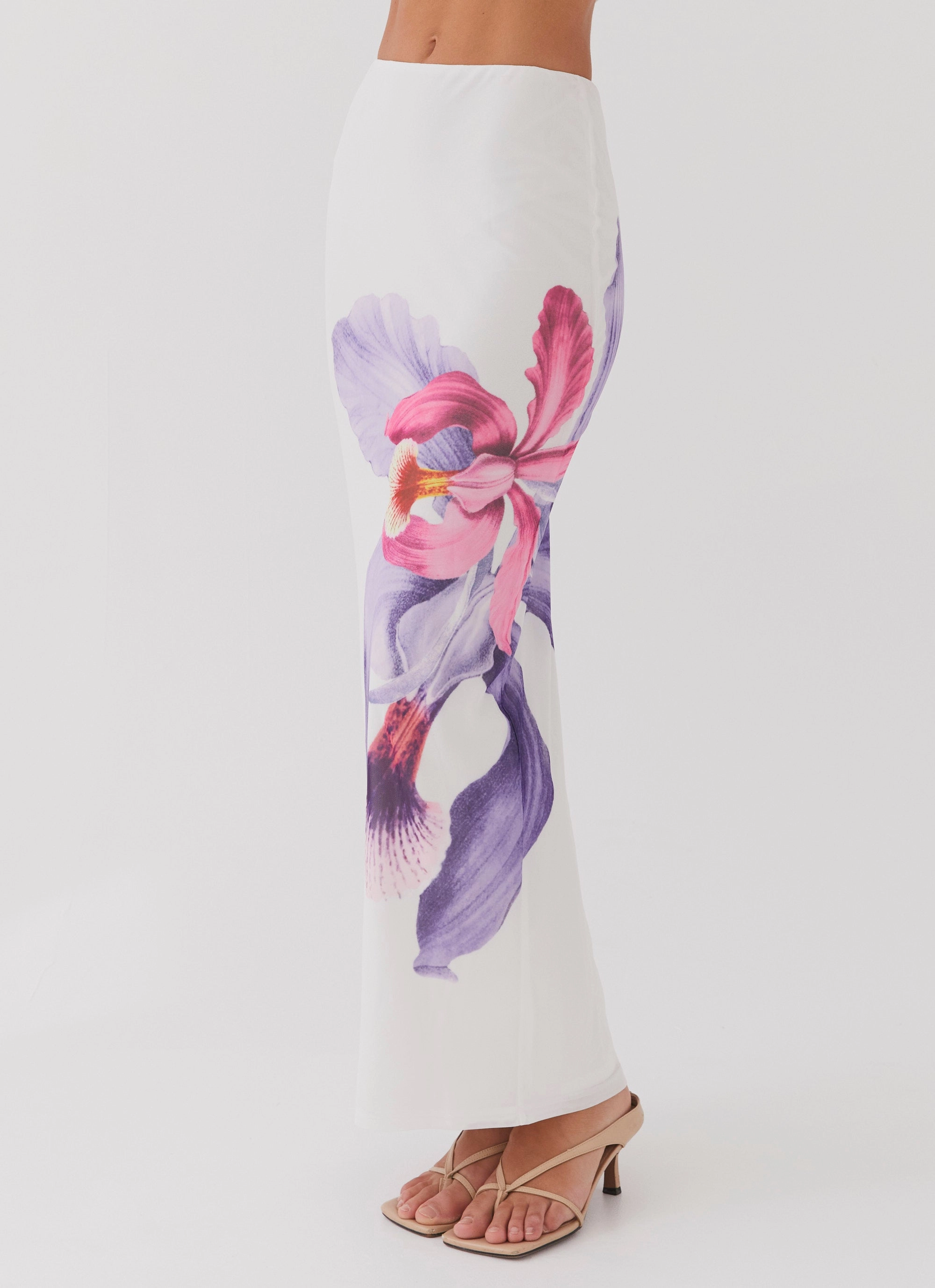 Waiting For Dawn Mesh Maxi Skirt - White Jewel Tones Multi Purpose