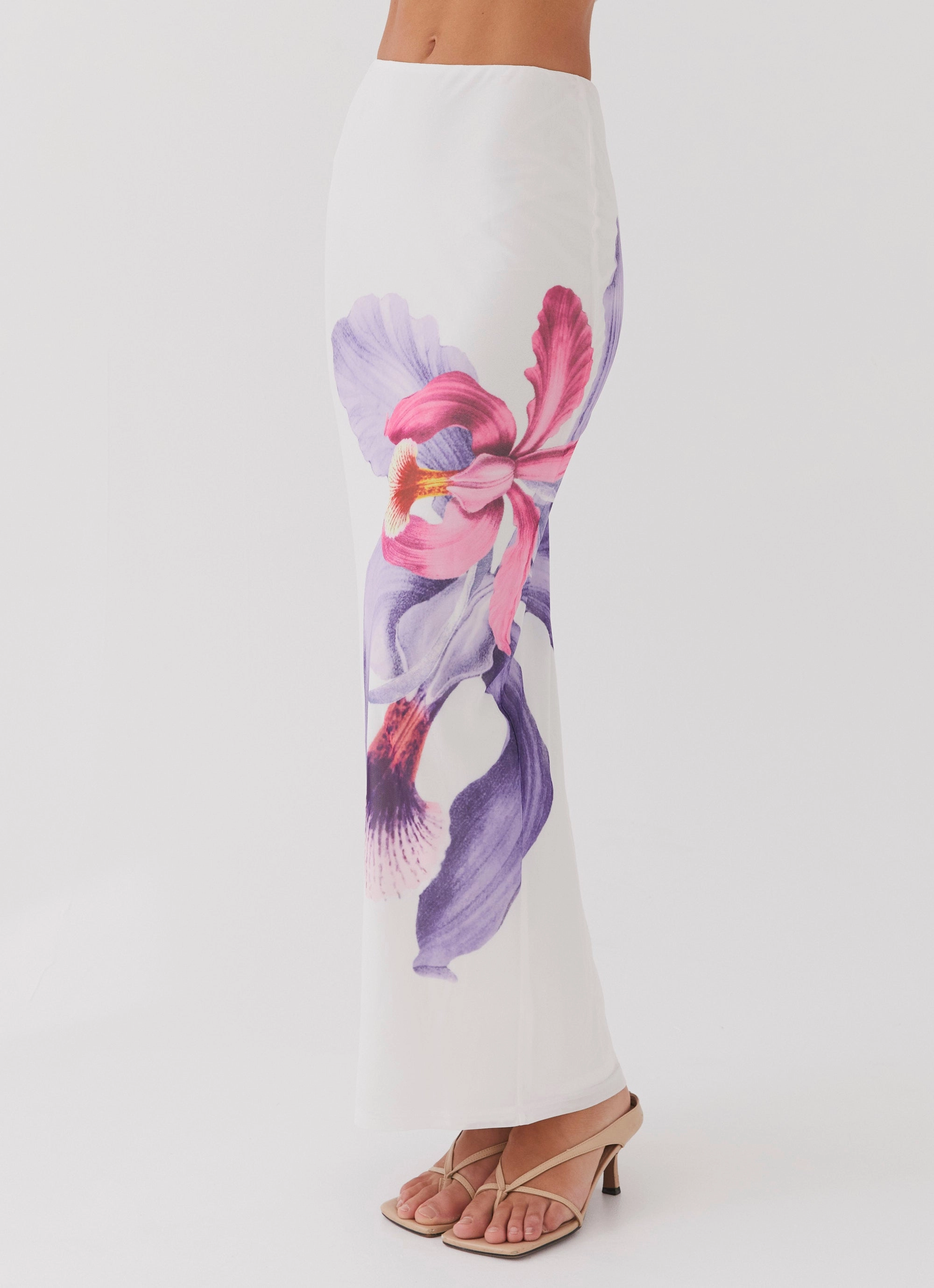 Waiting For Dawn Mesh Maxi Skirt - White Light Touch