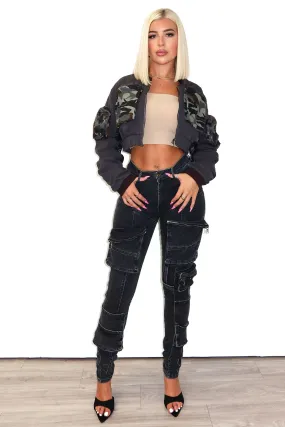 Wake Me Up Camo Pockets Scrunched Jacket Smart Look