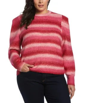 Casual Layer Winter Must-Have Knit Plus Size Ombre Stripe Puff Sleeve Sweater