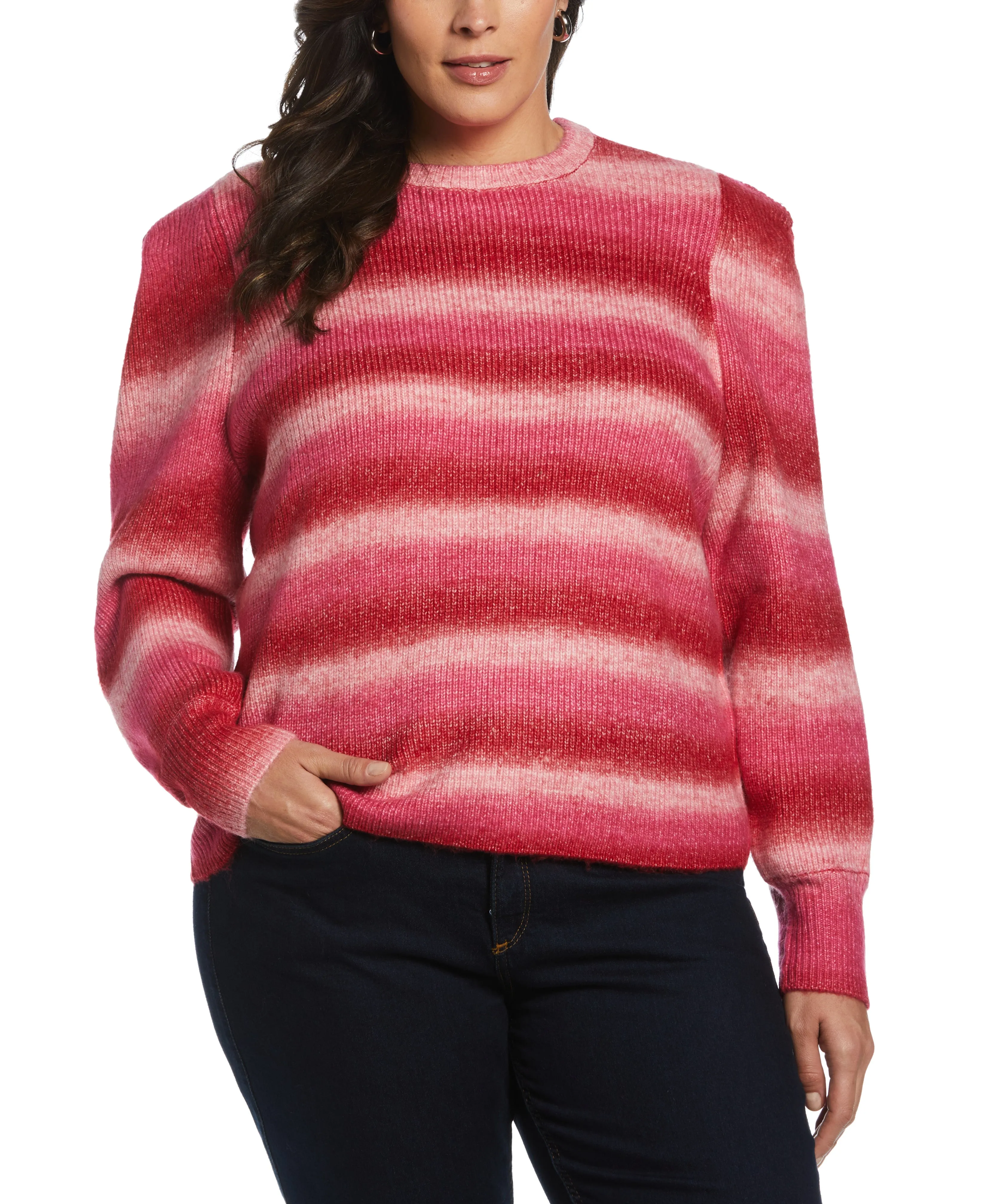 Plus Size Ombre Stripe Puff Sleeve Sweater Cozy Chic