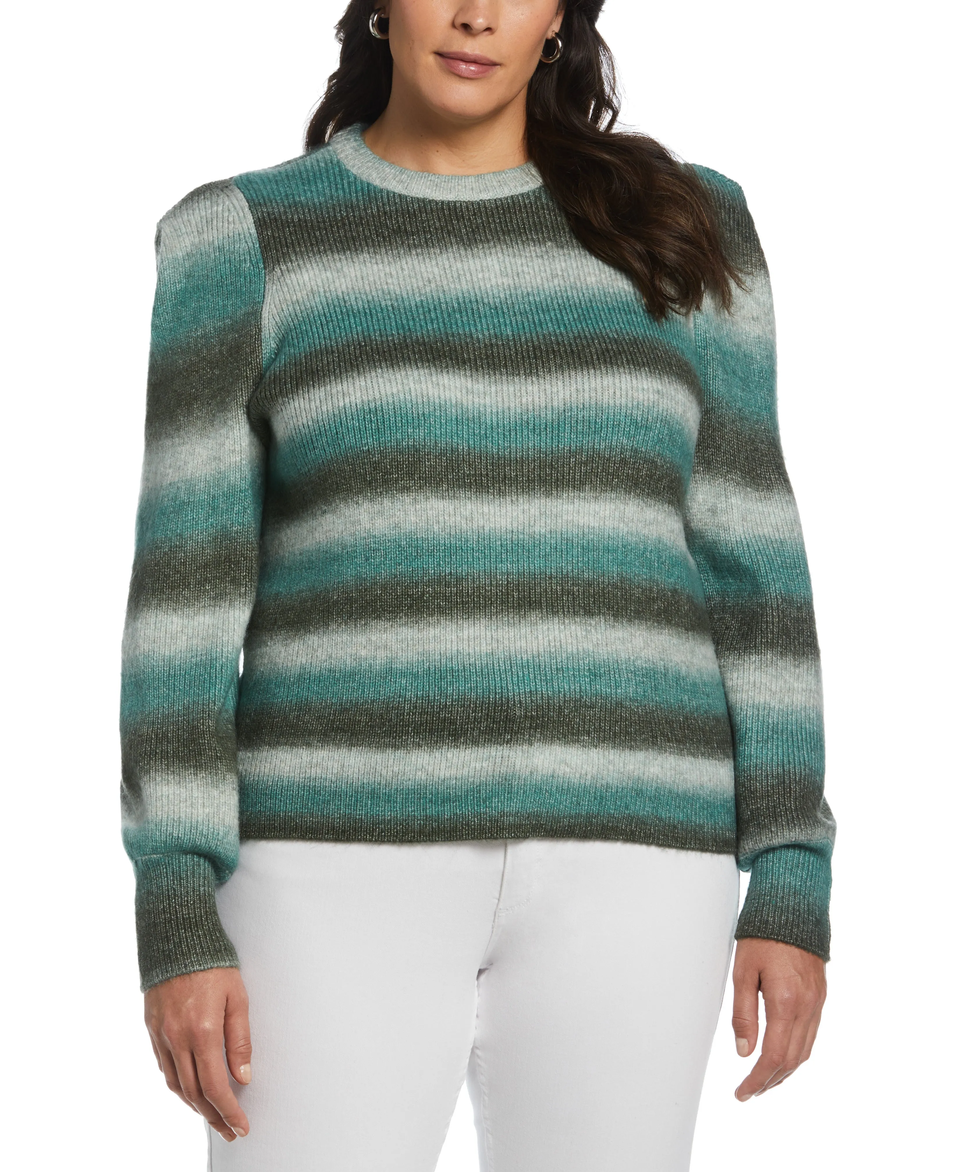 Plus Size Ombre Stripe Puff Sleeve Sweater Soft comfort layer