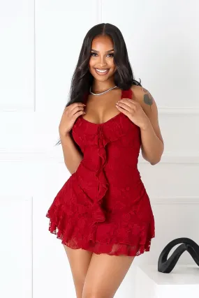 Roselace Halter Ruffle Mini Dress Guest Glam