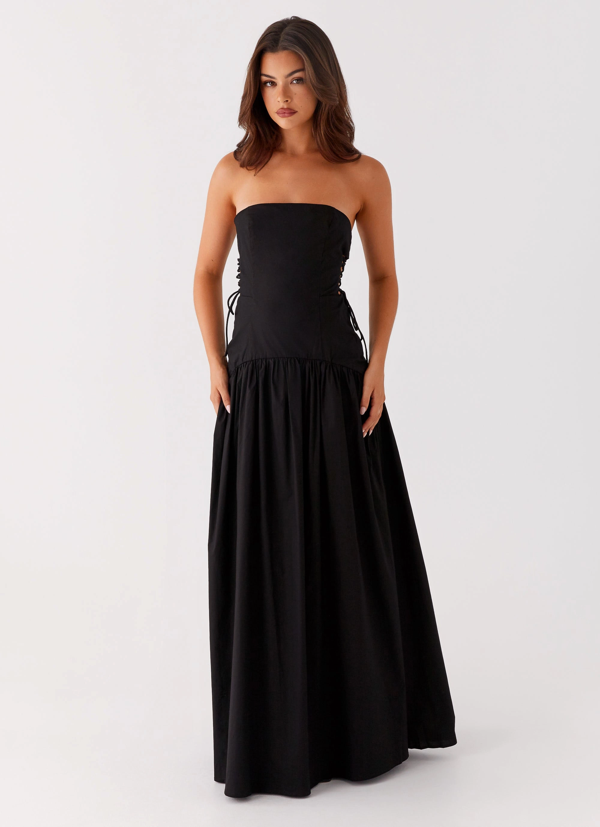 Conagh Maxi Dress - Black Bare Arm Comfortable and Flattering