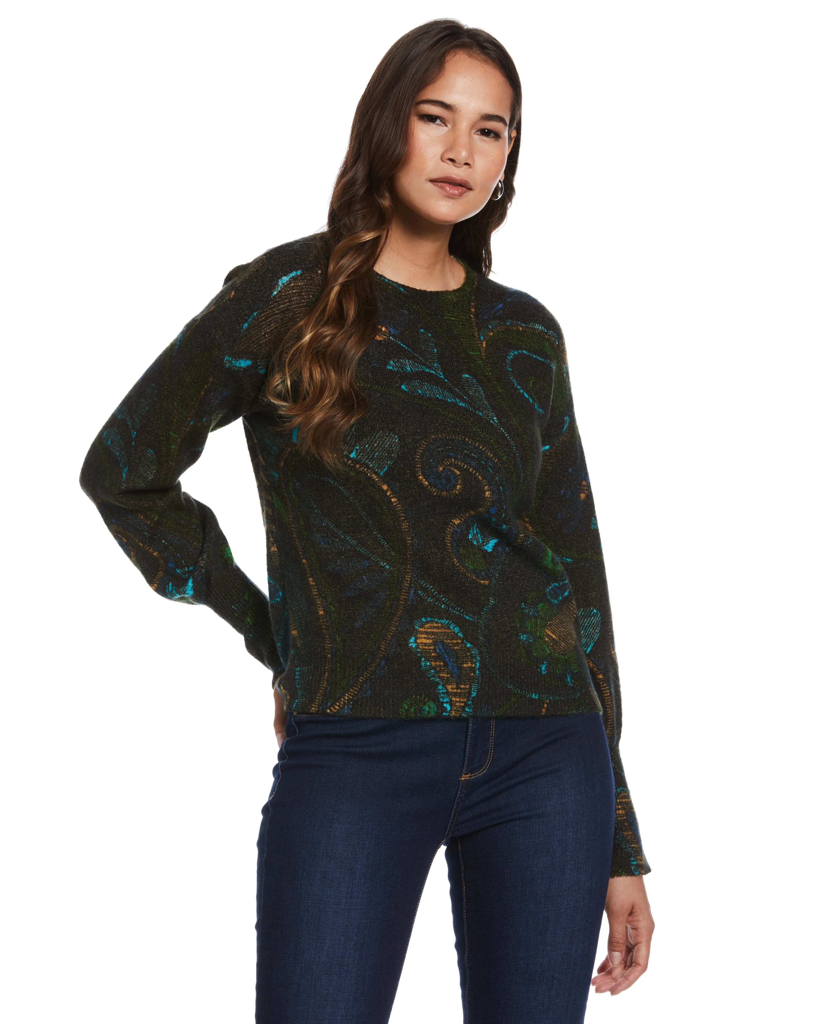 Slouchy Printed Sweater FourWay Stretch Flexible Knit