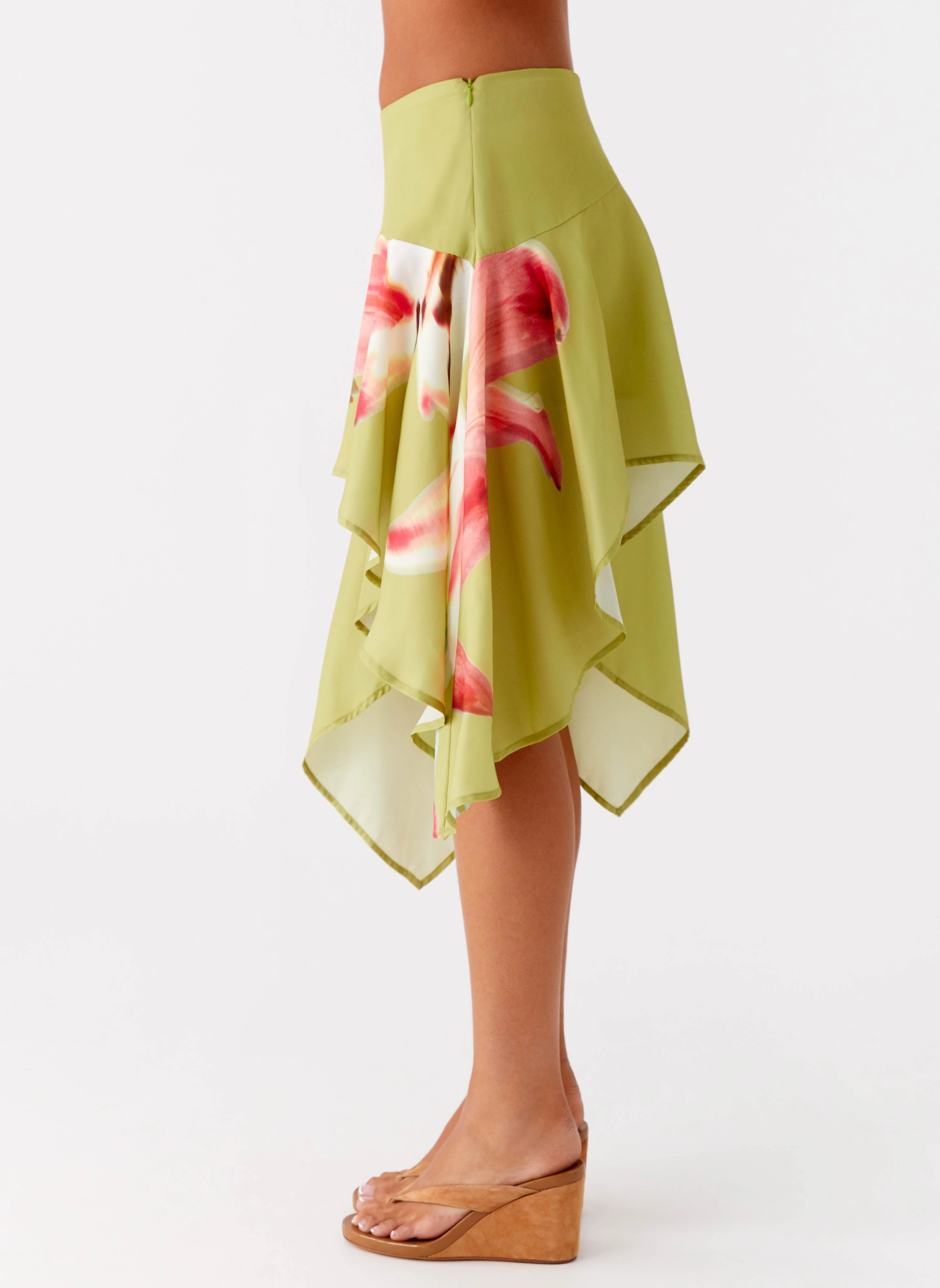 Kia Low Rise Asymmetrical Midi Skirt - Jungle Floral Abstract Motif One size fits most