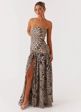 Eden Strapless Maxi Dress - Leopard Delicate Lines