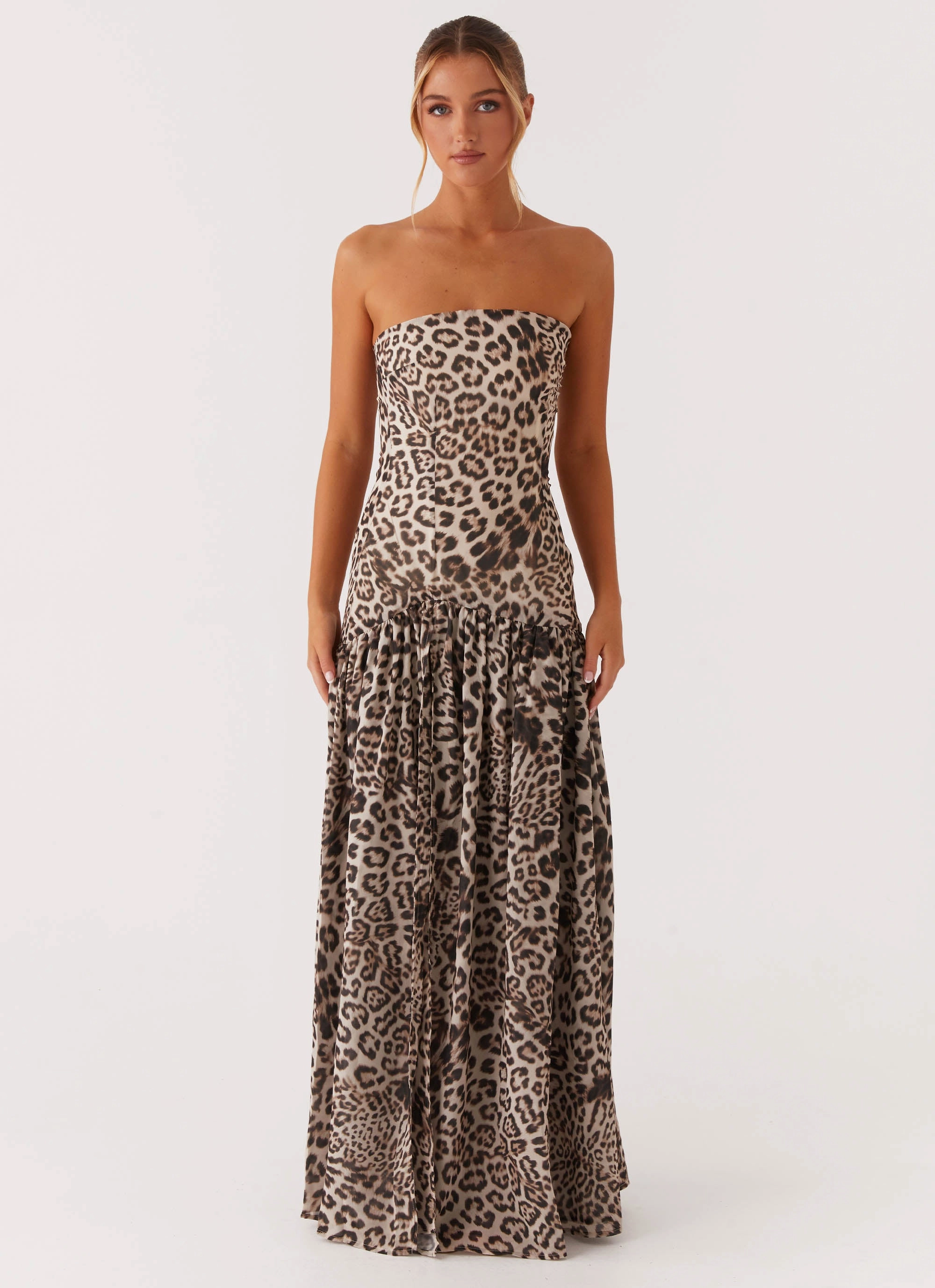 Vibrant patterned dress Eden Strapless Maxi Dress - Leopard