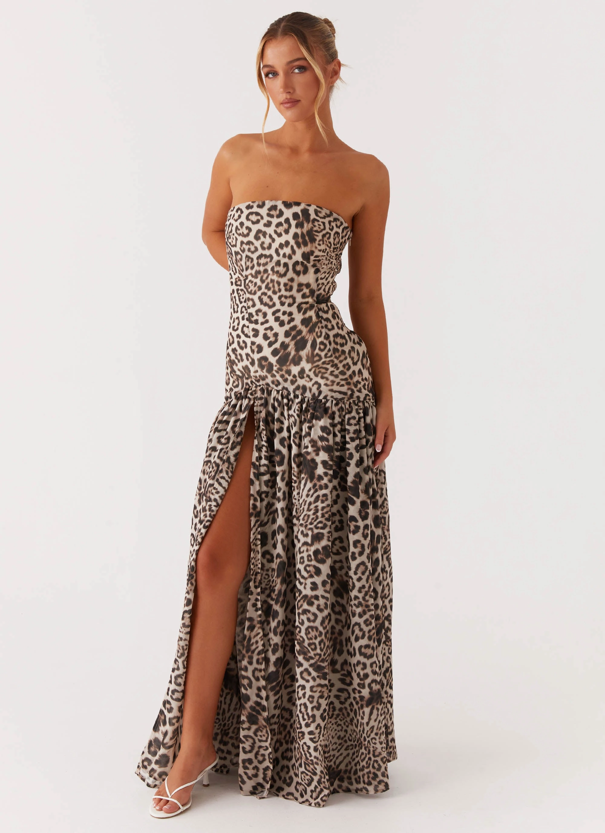Eden Strapless Maxi Dress - Leopard Delicate Lines