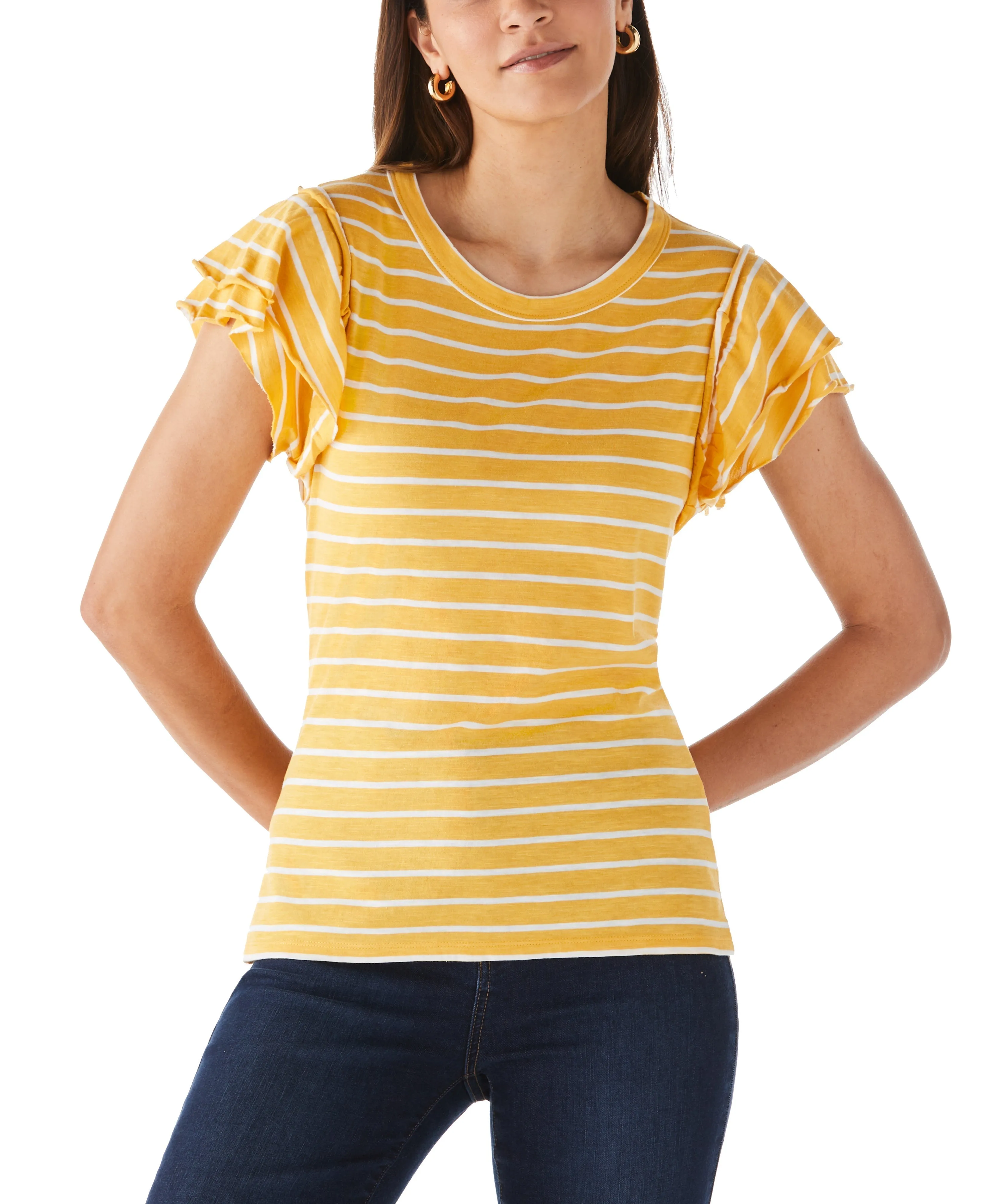 Stripe Ruffle Sleeve Tee QuickDrySystem