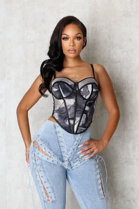 Chic Style Durable Weave Watercolor Blush Rhinestone Bustier Top