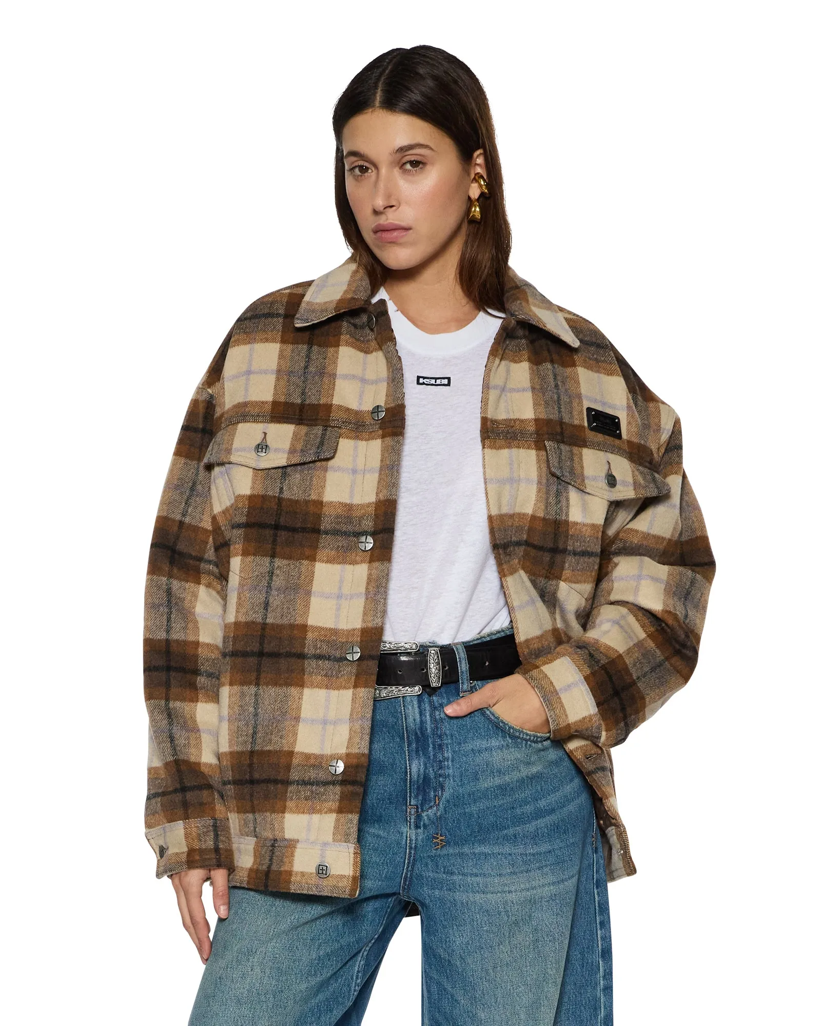 Wrinkle Resistant Finish Tubular Body Construction KSUPER TRUCKER JACKET PLAID