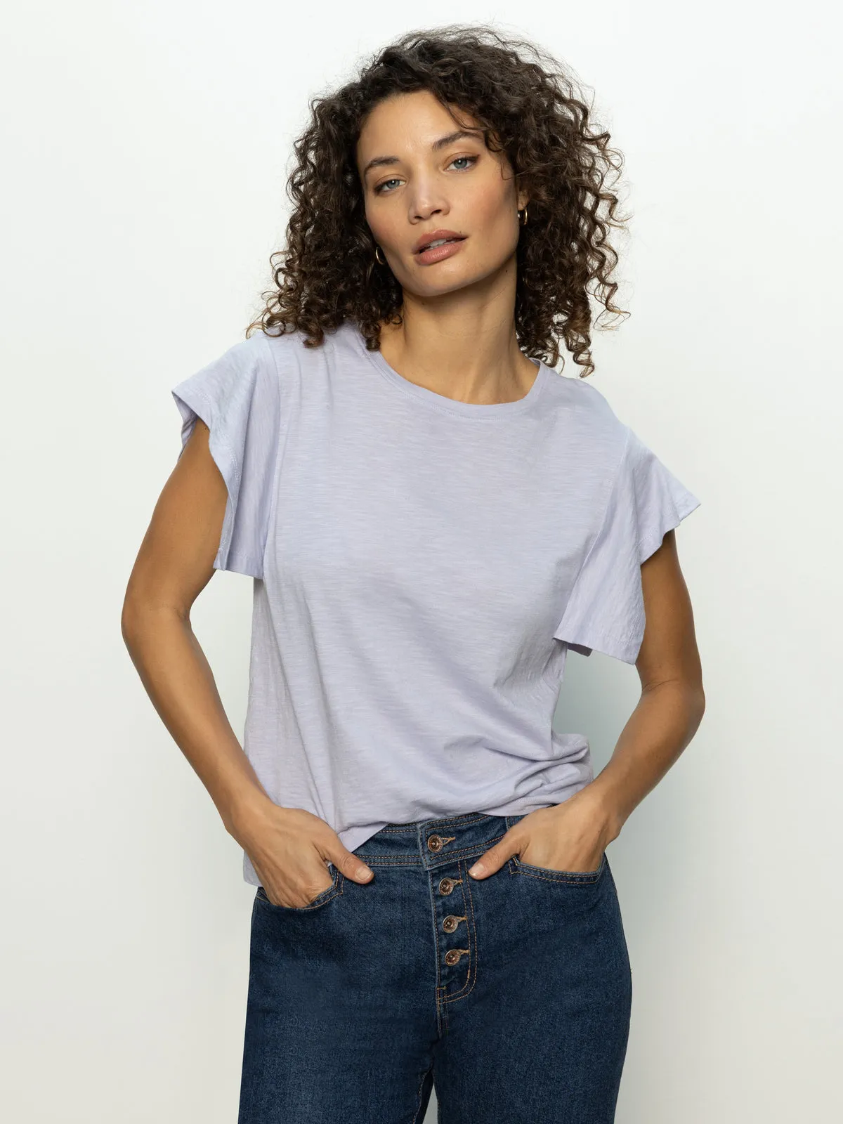 Relaxed Muscle Tee Lavender Mist Low Profile Zipper Non Chafing Edges