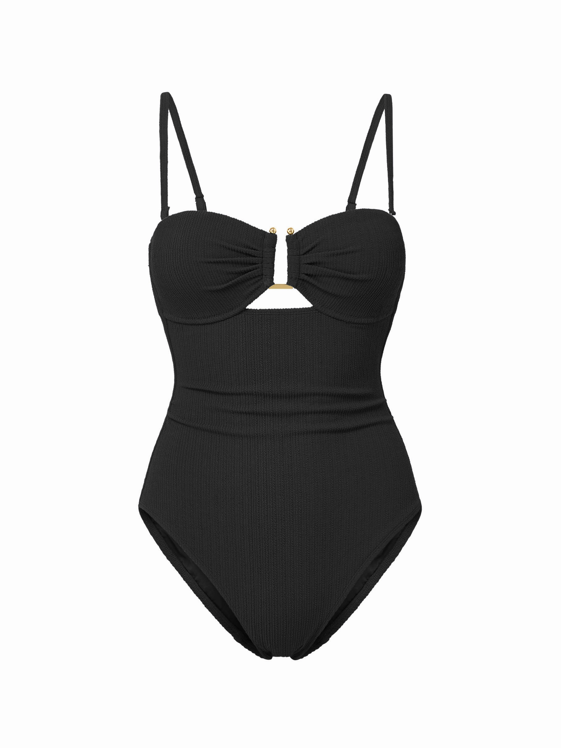 Juliette One Piece In Black Texture Thermal Regulating Insulation Tankini