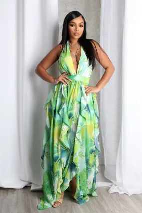 Chiffon Printed Ruffle Halter Neck Maxi Dress Celebrity-Inspired Brunch Fit