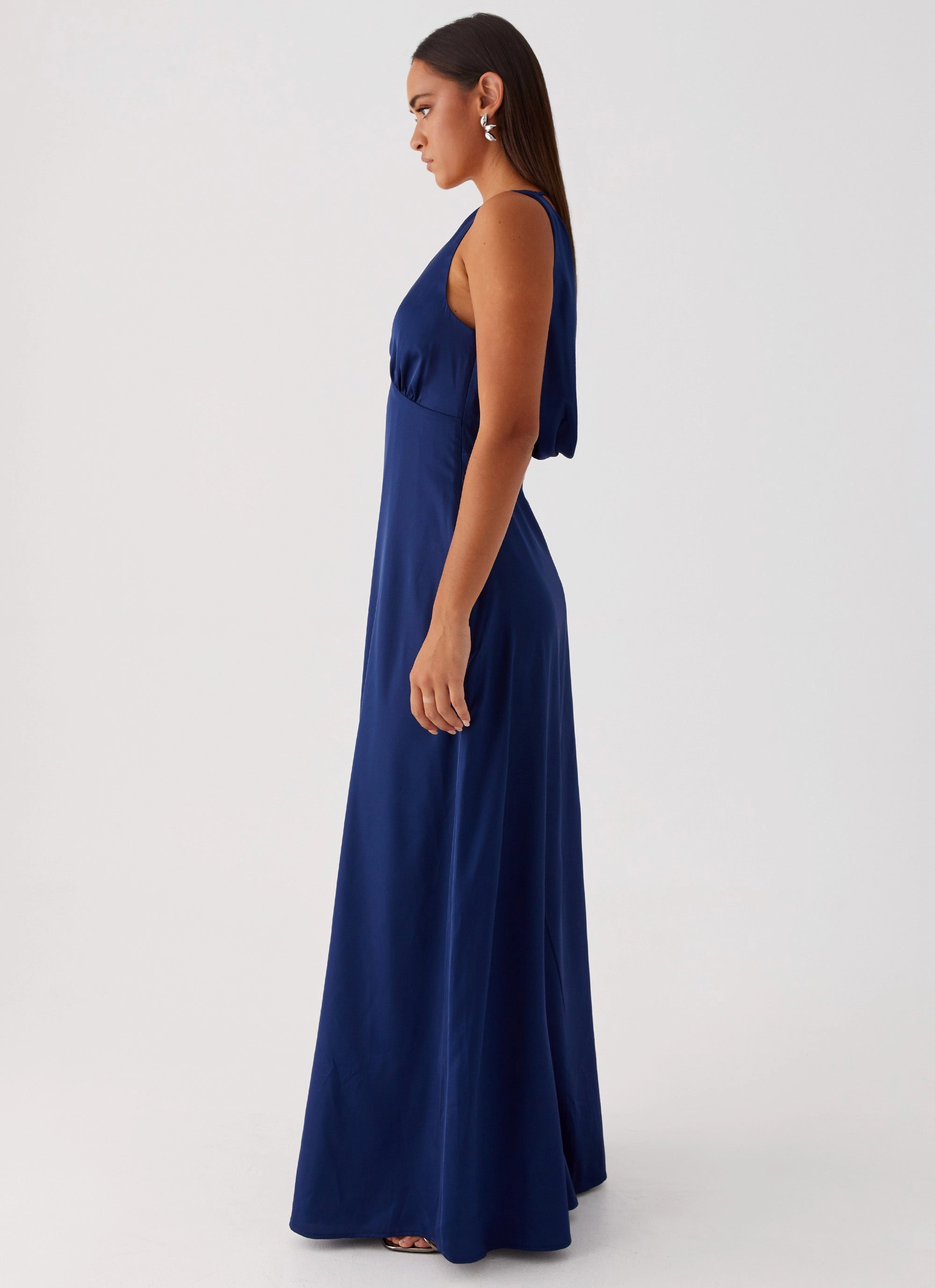 Cozy Style Textured Look Winnie Cowl Back Maxi Dress - Navy