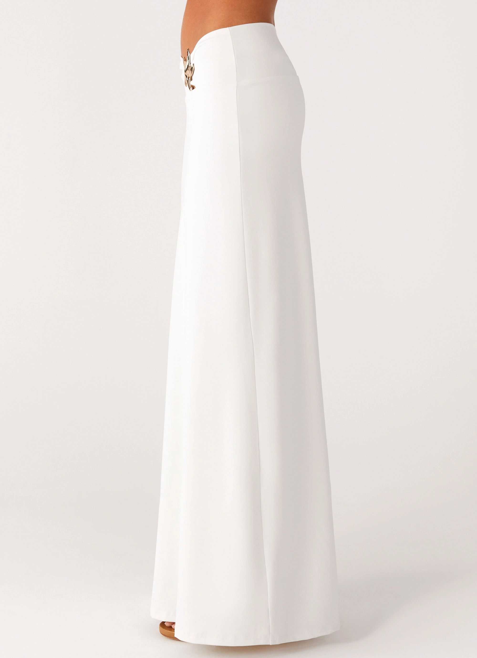 Shoreline Glow Maxi Skirt - Off White Functional Waist Distressed finish