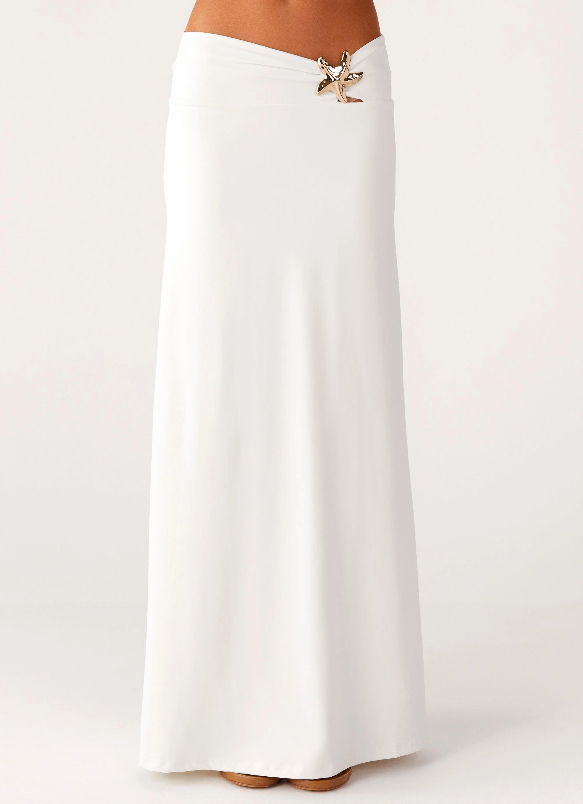 Anti Pilling Treatment Flowy Drape Shoreline Glow Maxi Skirt - Off White