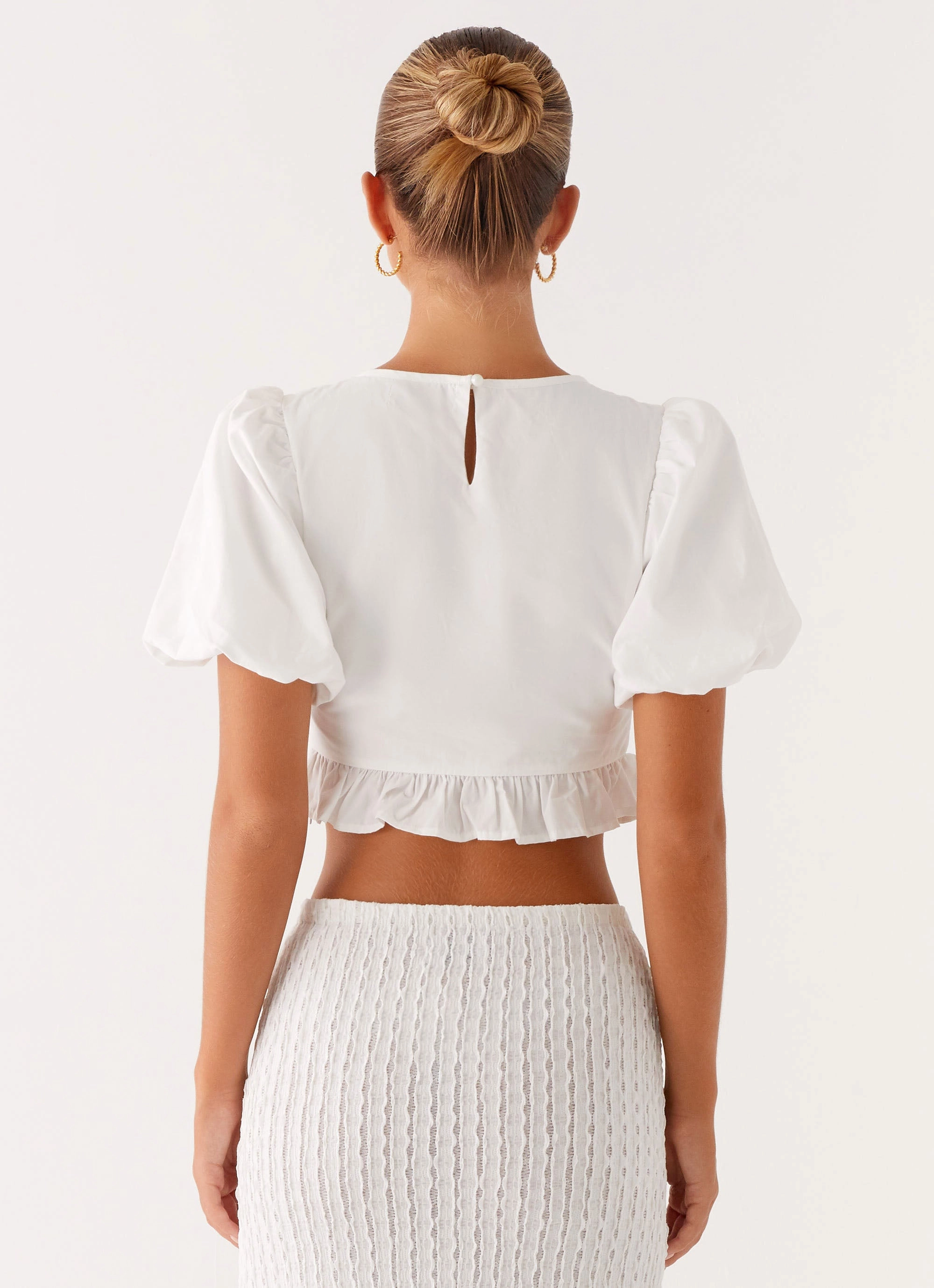 Megan Balloon Sleeve Top - White ZeroWaste Construction Relaxed Silhouette