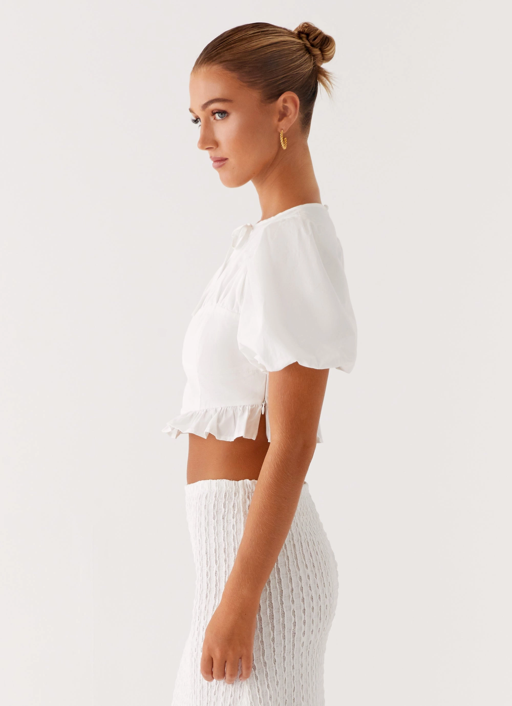 OdorControl Technology Megan Balloon Sleeve Top - White