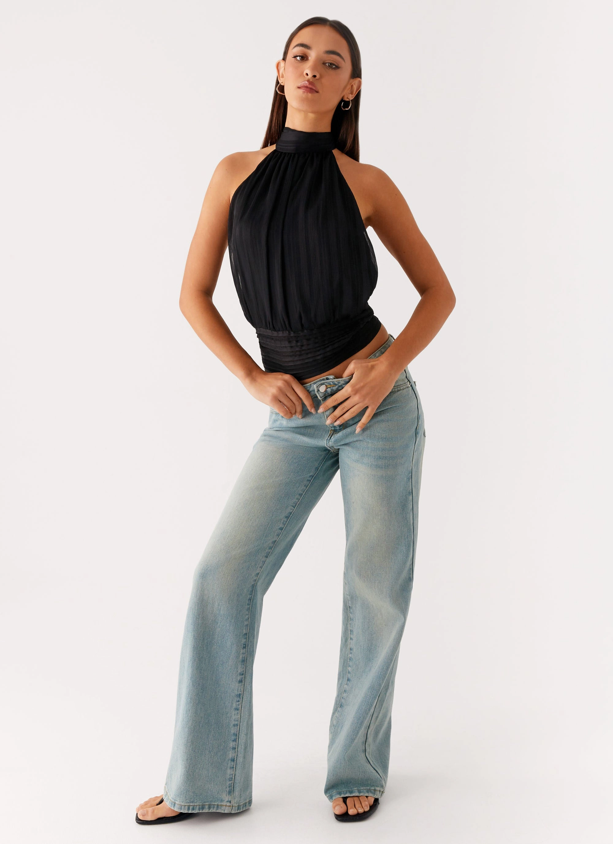 EcoFriendlyDye Flexible Waistband Willow Chiffon Top - Black