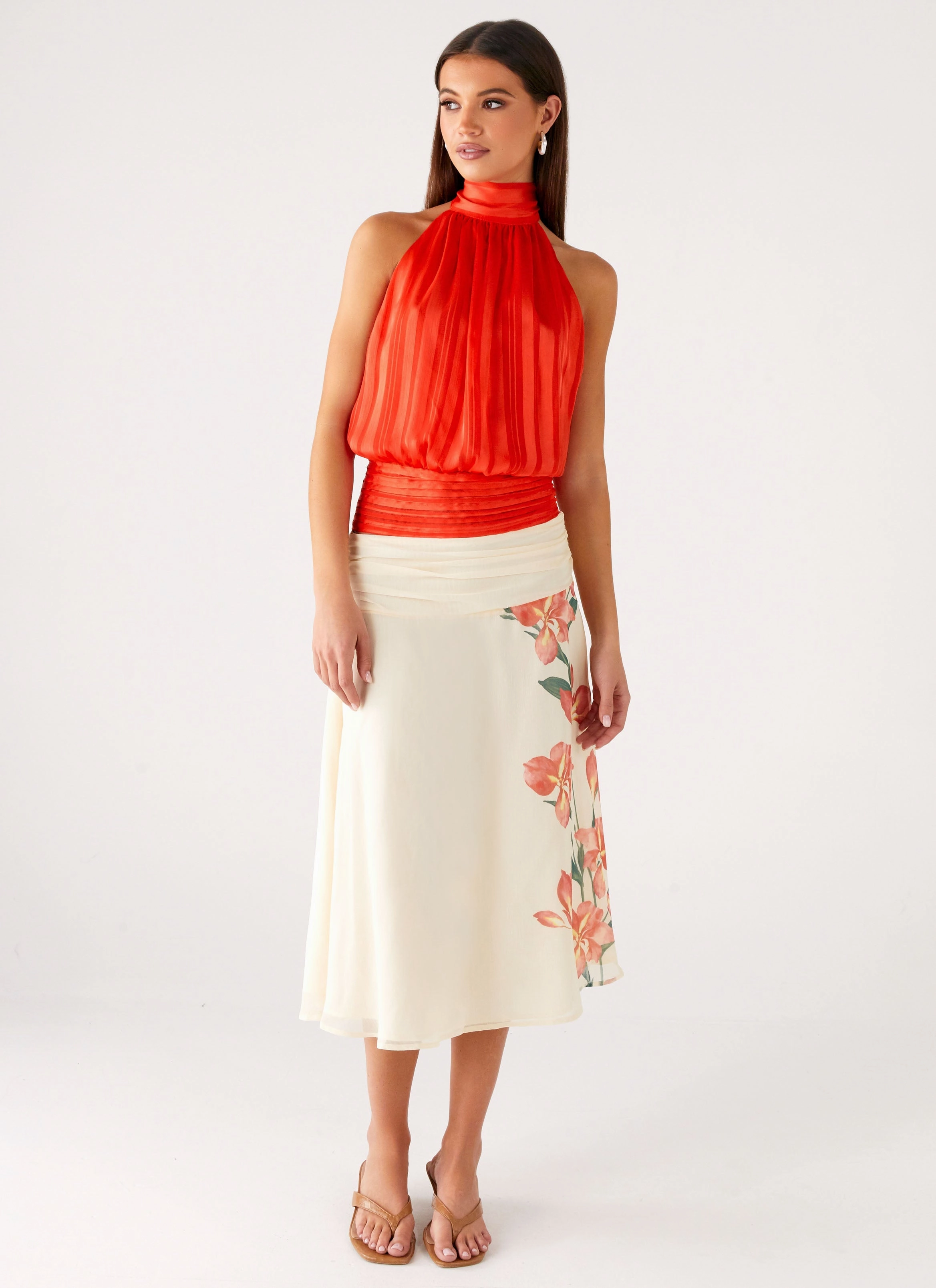 Convertible Neckline Willow Chiffon Top - Coral