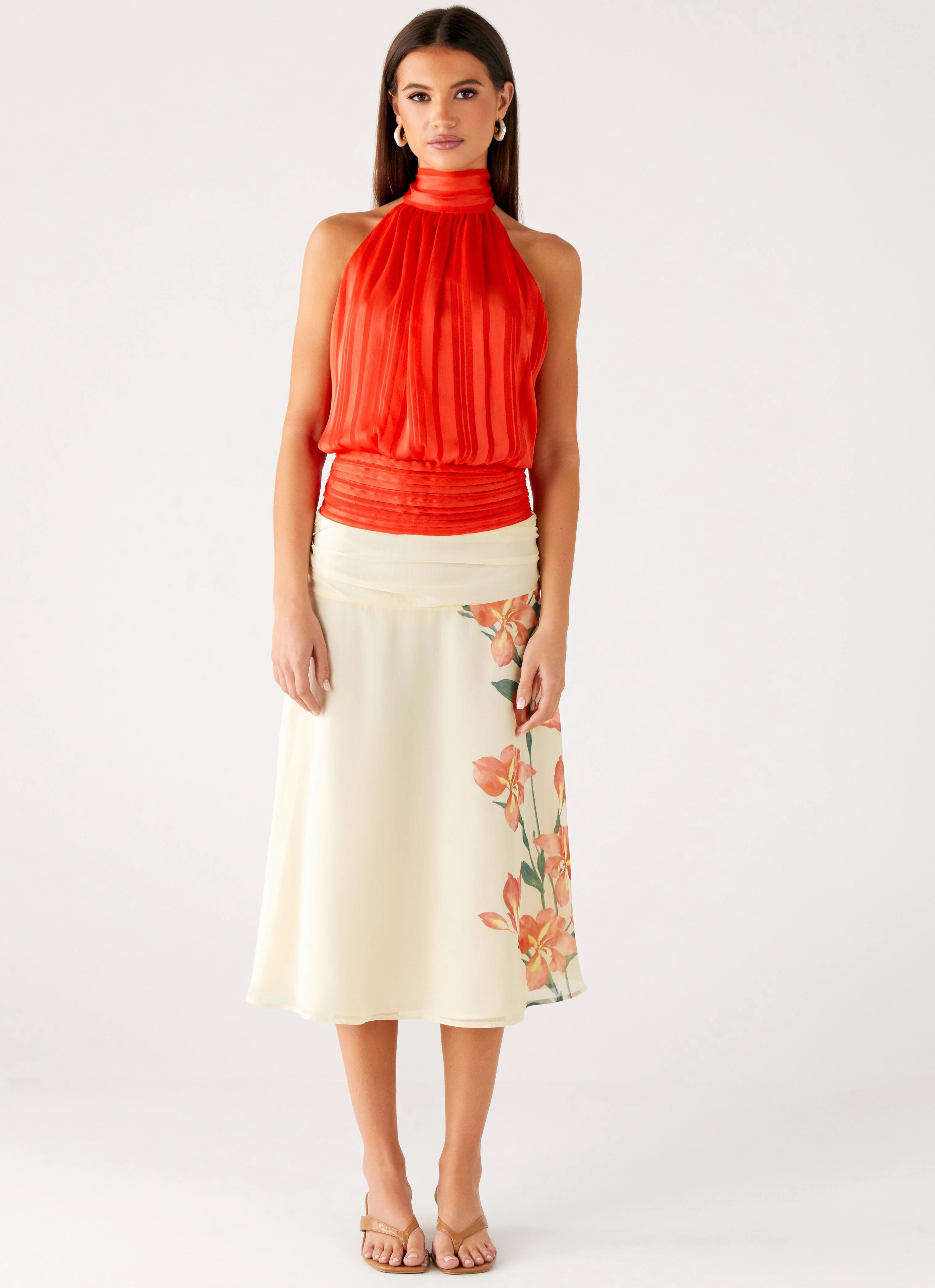 GarmentWashedFinish Willow Chiffon Top - Coral