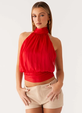 Sustainable Manufacturing Process ReinforcedArmholes Willow Chiffon Top - Red