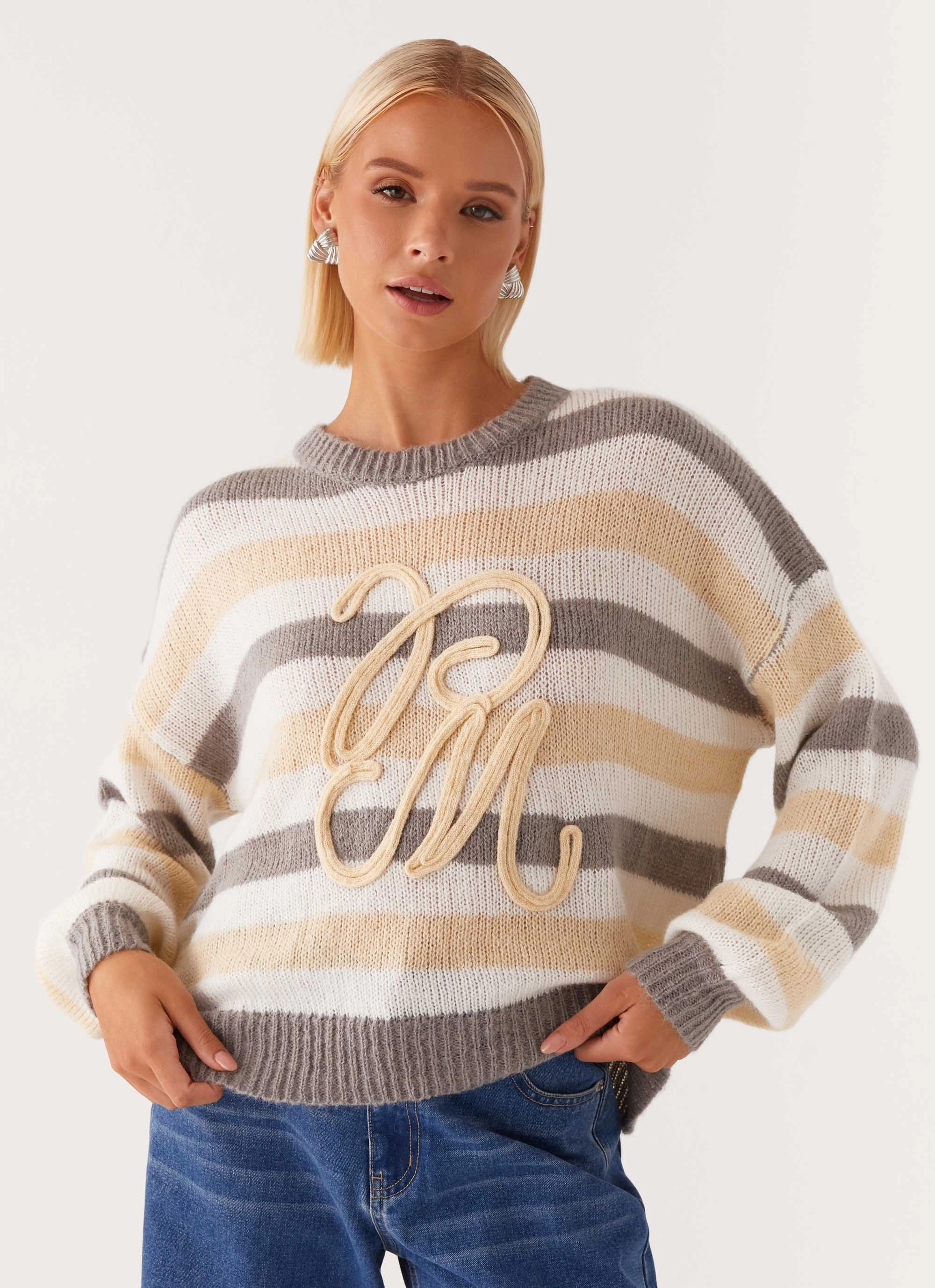 Main Character Oversized Knit Sweater - Stripe Sustainable Recycled Material Modular Layering