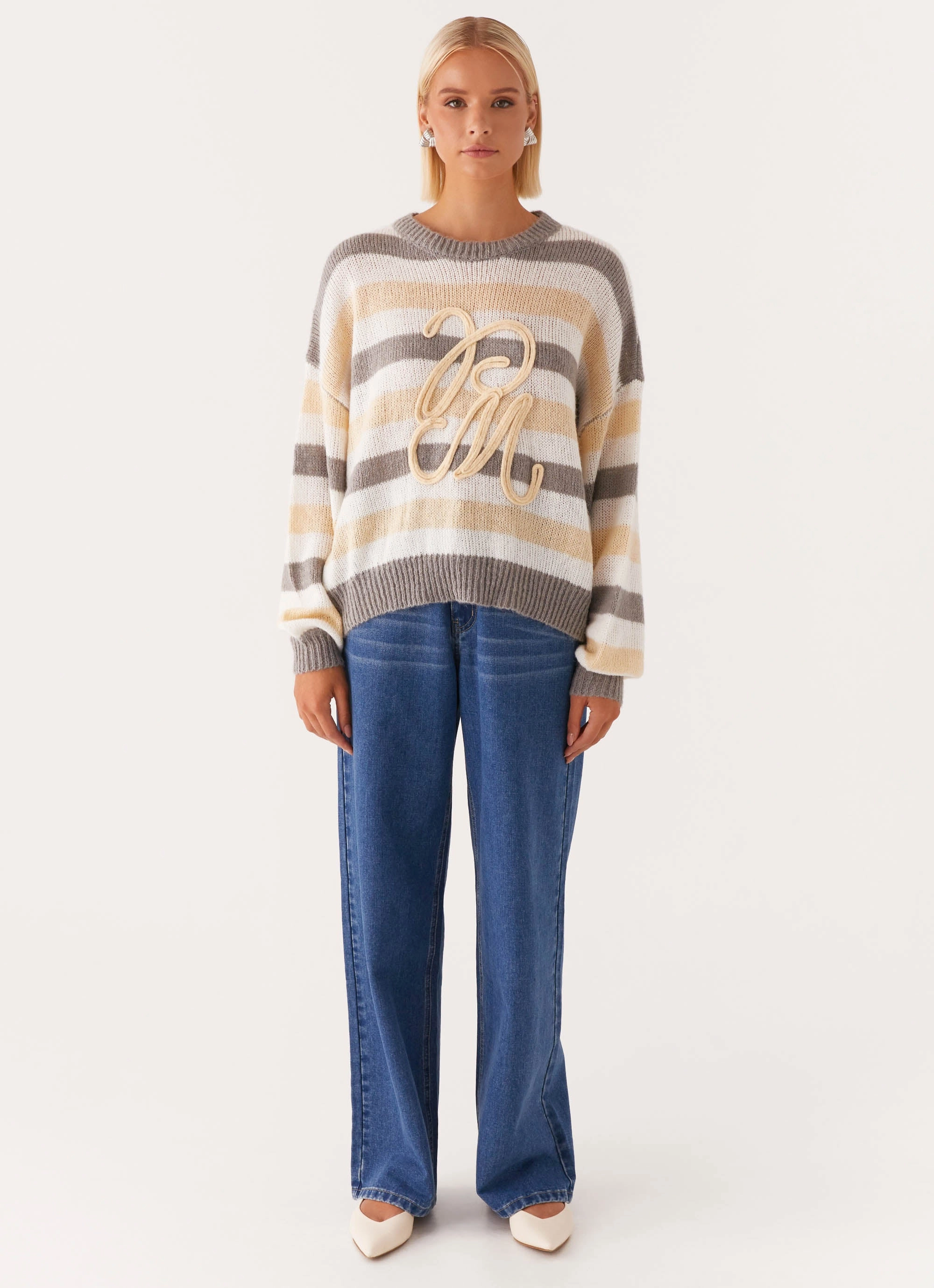 Main Character Oversized Knit Sweater - Stripe Fray Resistant Edges