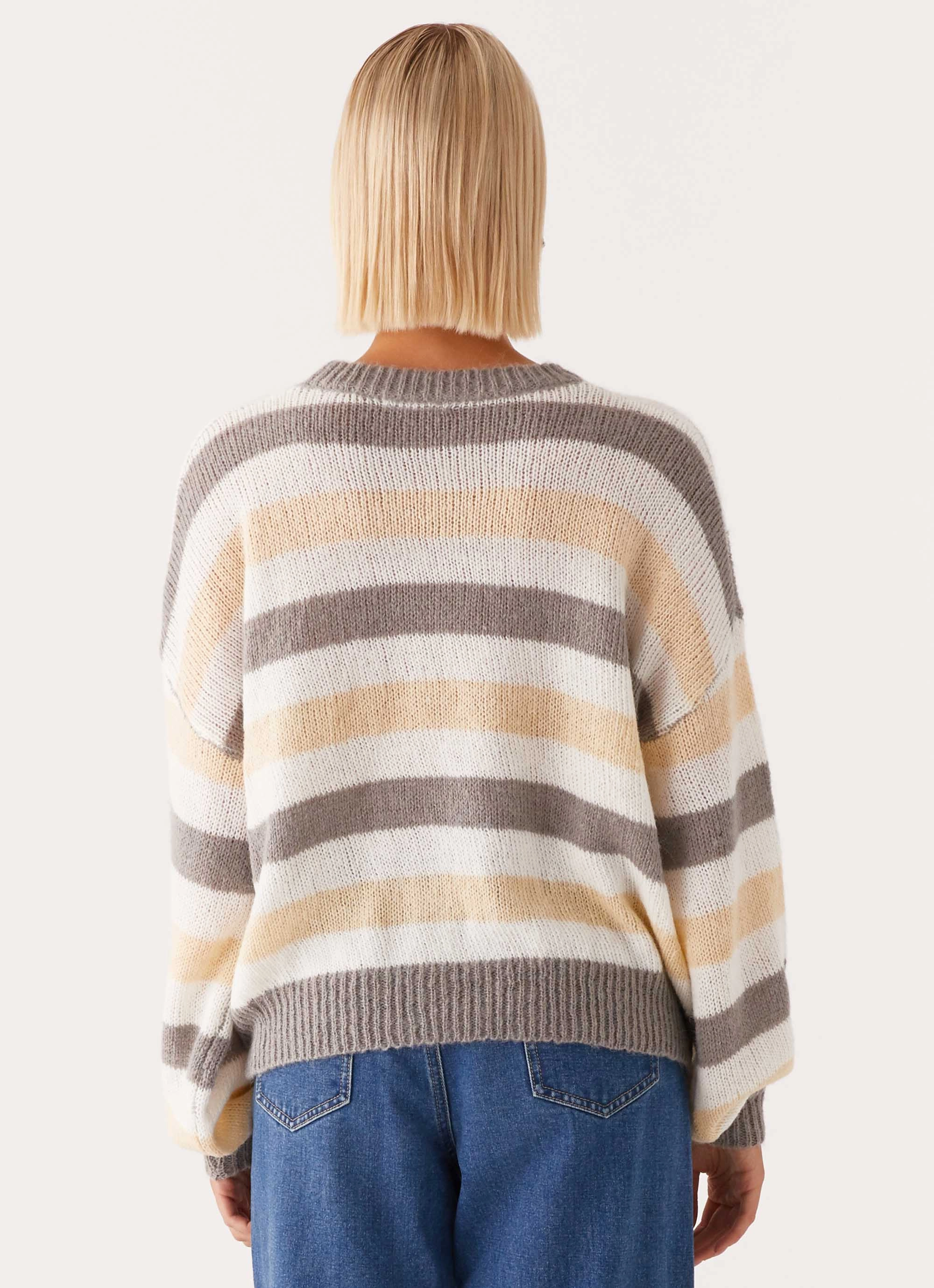 Main Character Oversized Knit Sweater - Stripe Neutral Tone