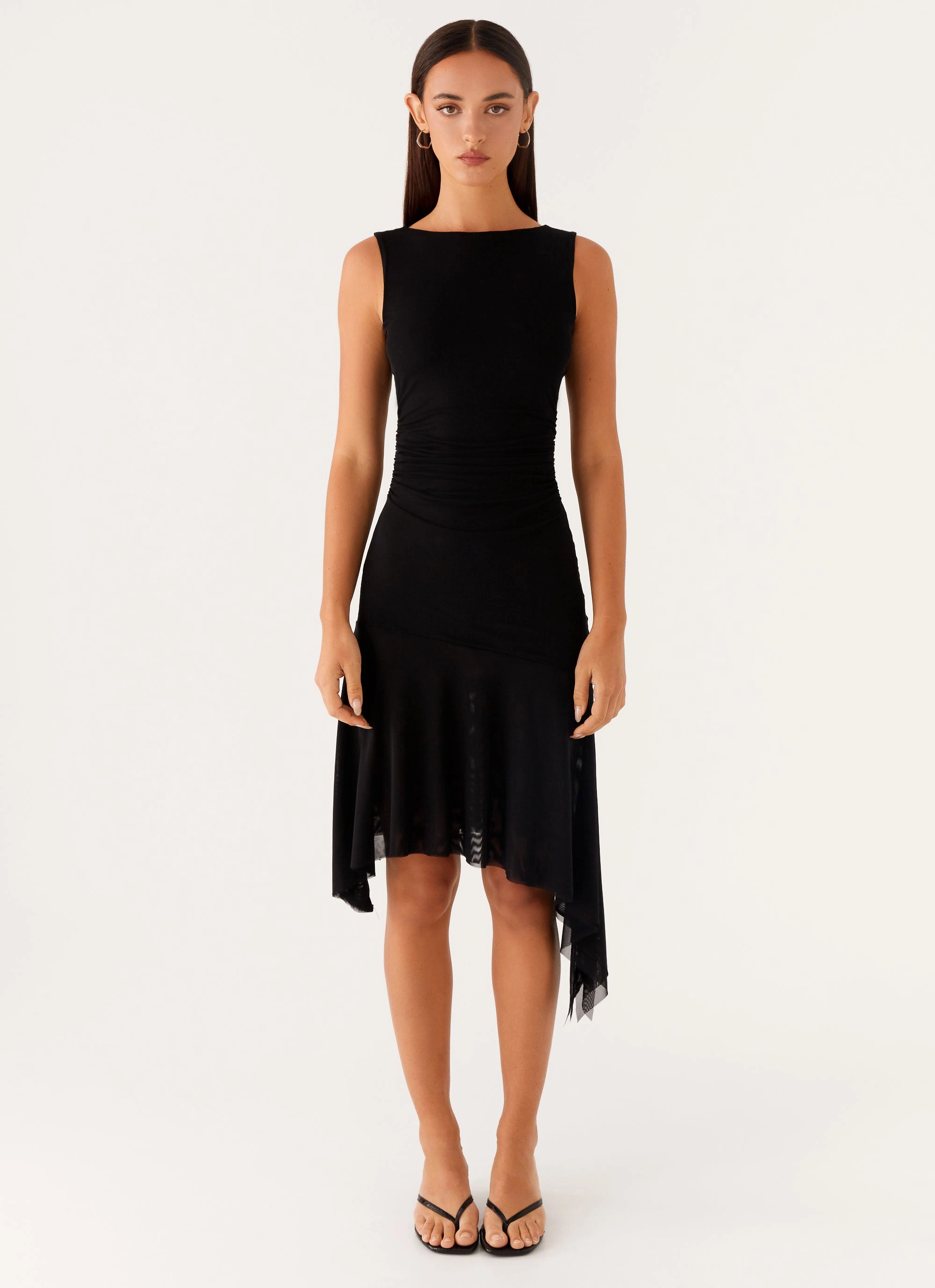 Winona Midi Dress - Black Light Weight Urban Aesthetic