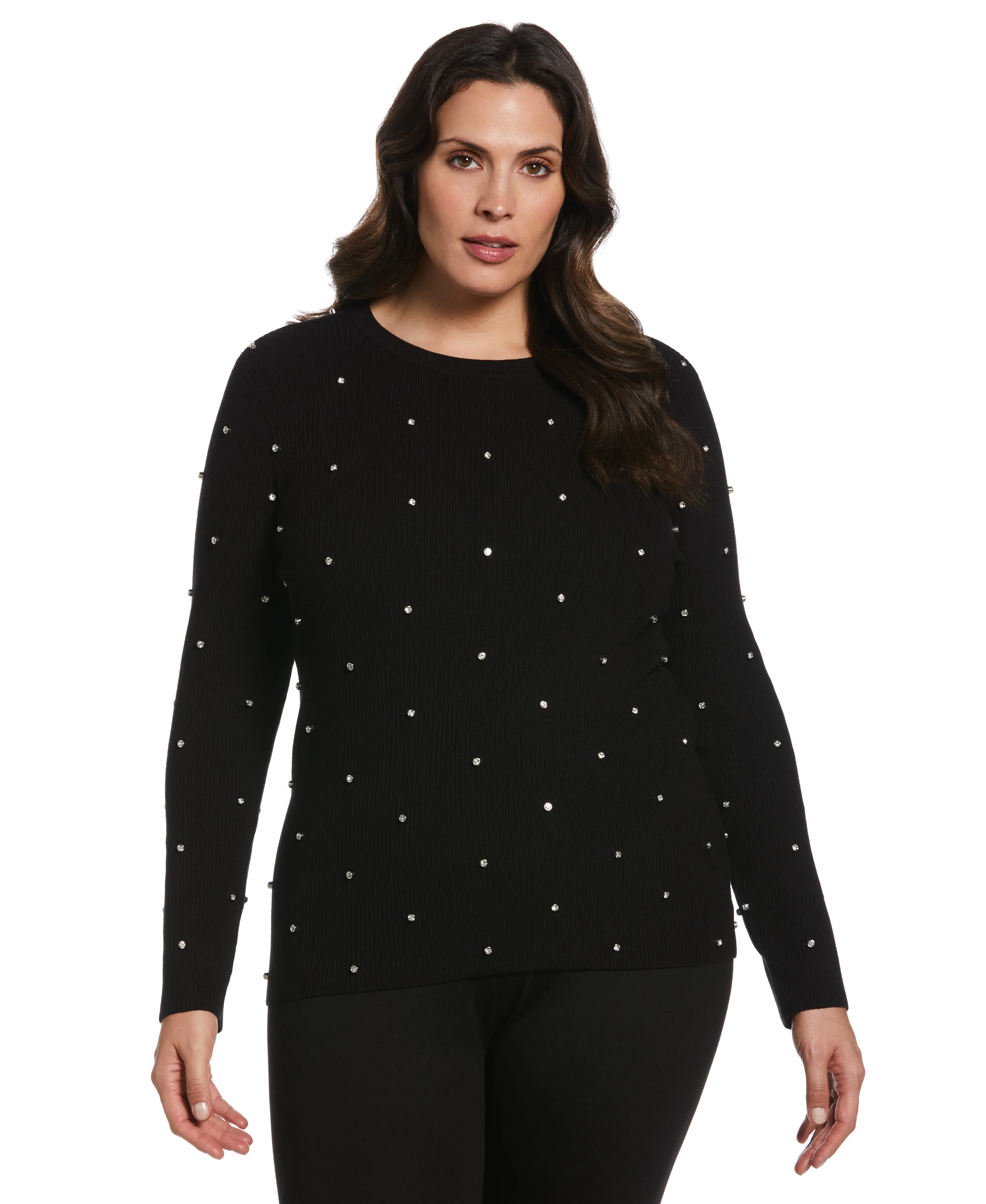 Plus Size Embellished Sweater Flexible Material