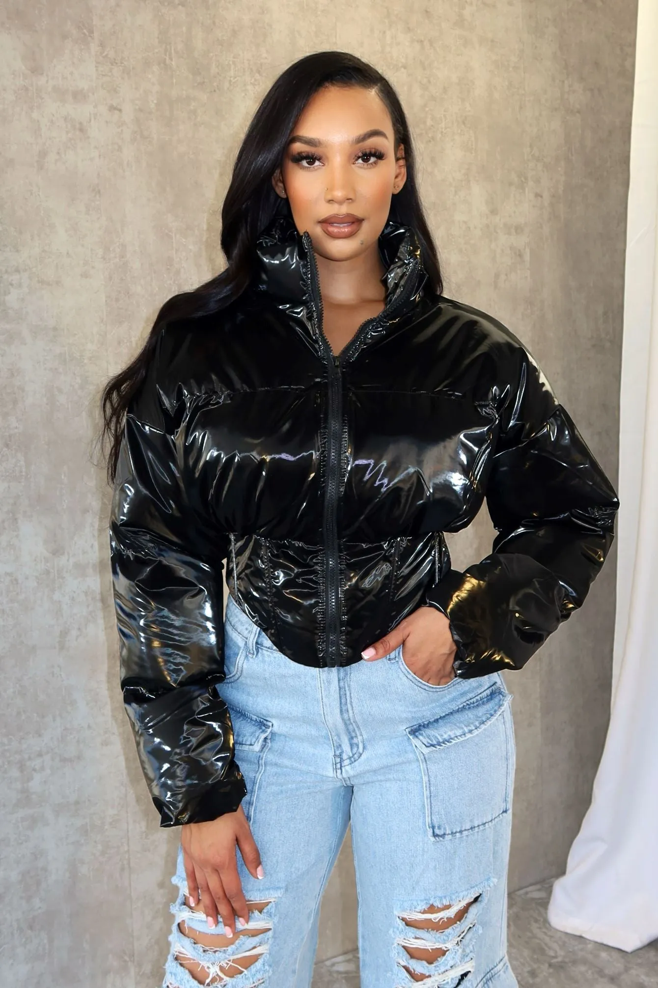 Approve Winter Sun Metallic Crop Puffer Jacket