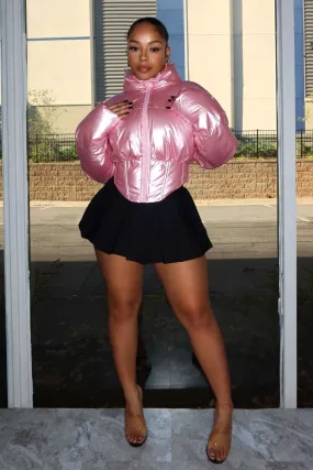 Frictionless Cuffs Propagate Winter Sun Metallic Crop Puffer Jacket