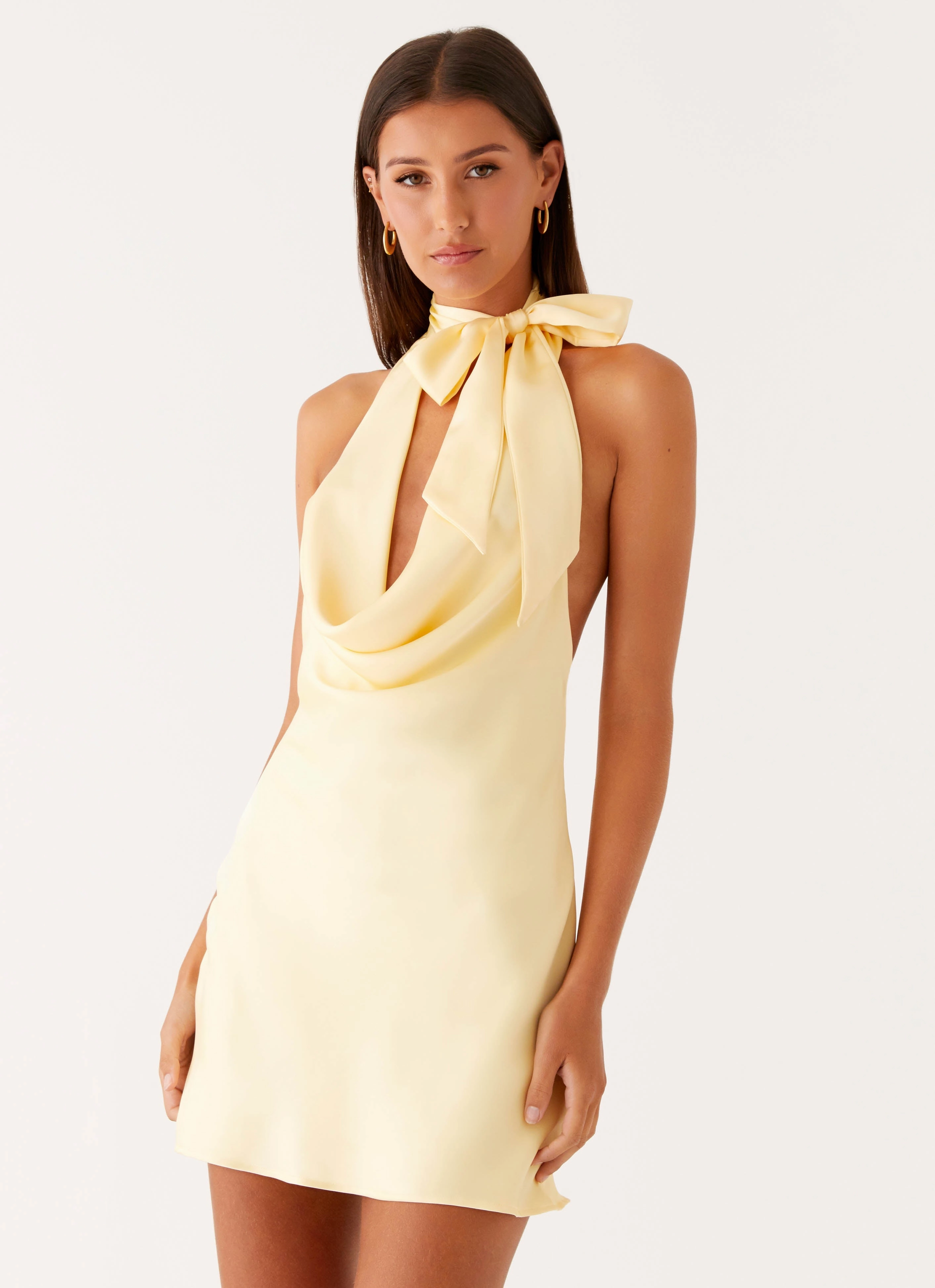 Cory Cowl Scarf Mini Dress - Sunny Yellow Matte-finish Trend Texture