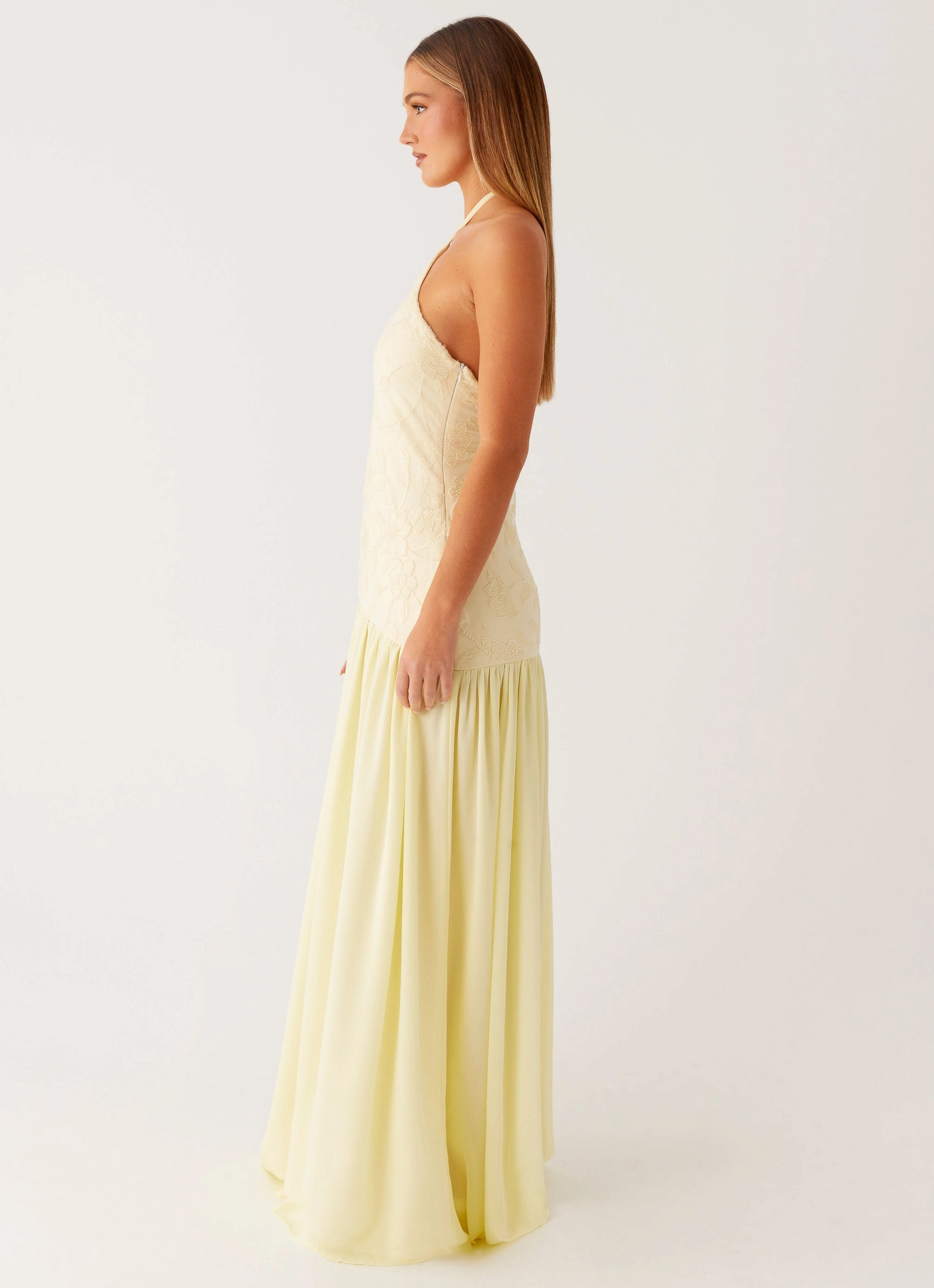 Janelle Beaded Maxi Dress - Yellow Elegant Fabric Korean Trend