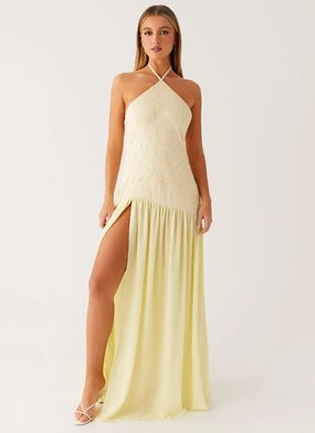 Wrap Charm Luxurious Feel Janelle Beaded Maxi Dress - Yellow