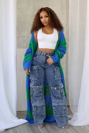 Vivid Dream Color Block Long Cardigan Commodity