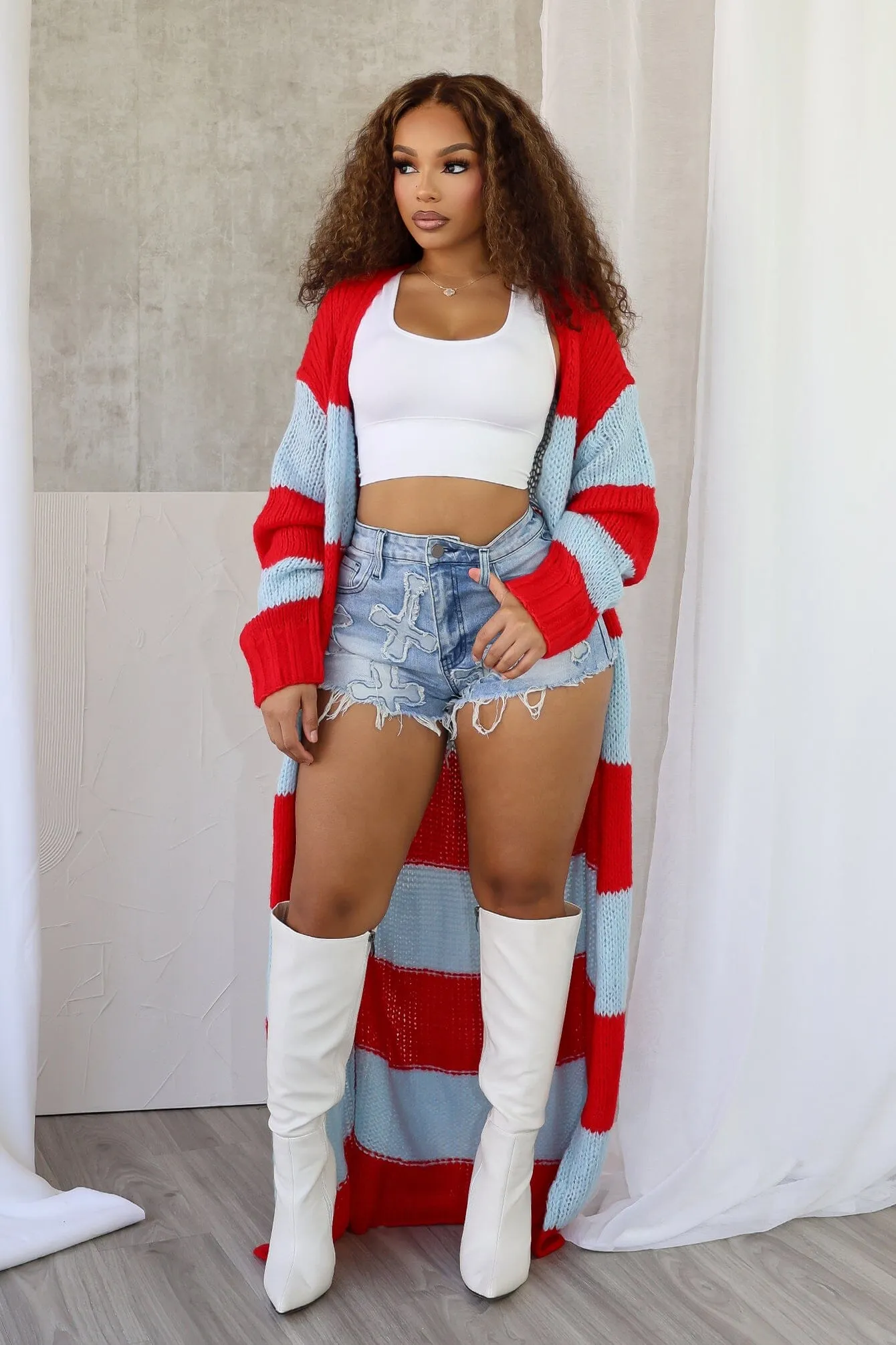 Comfort Fit Silhouette music concert Vivid Dream Color Block Long Cardigan