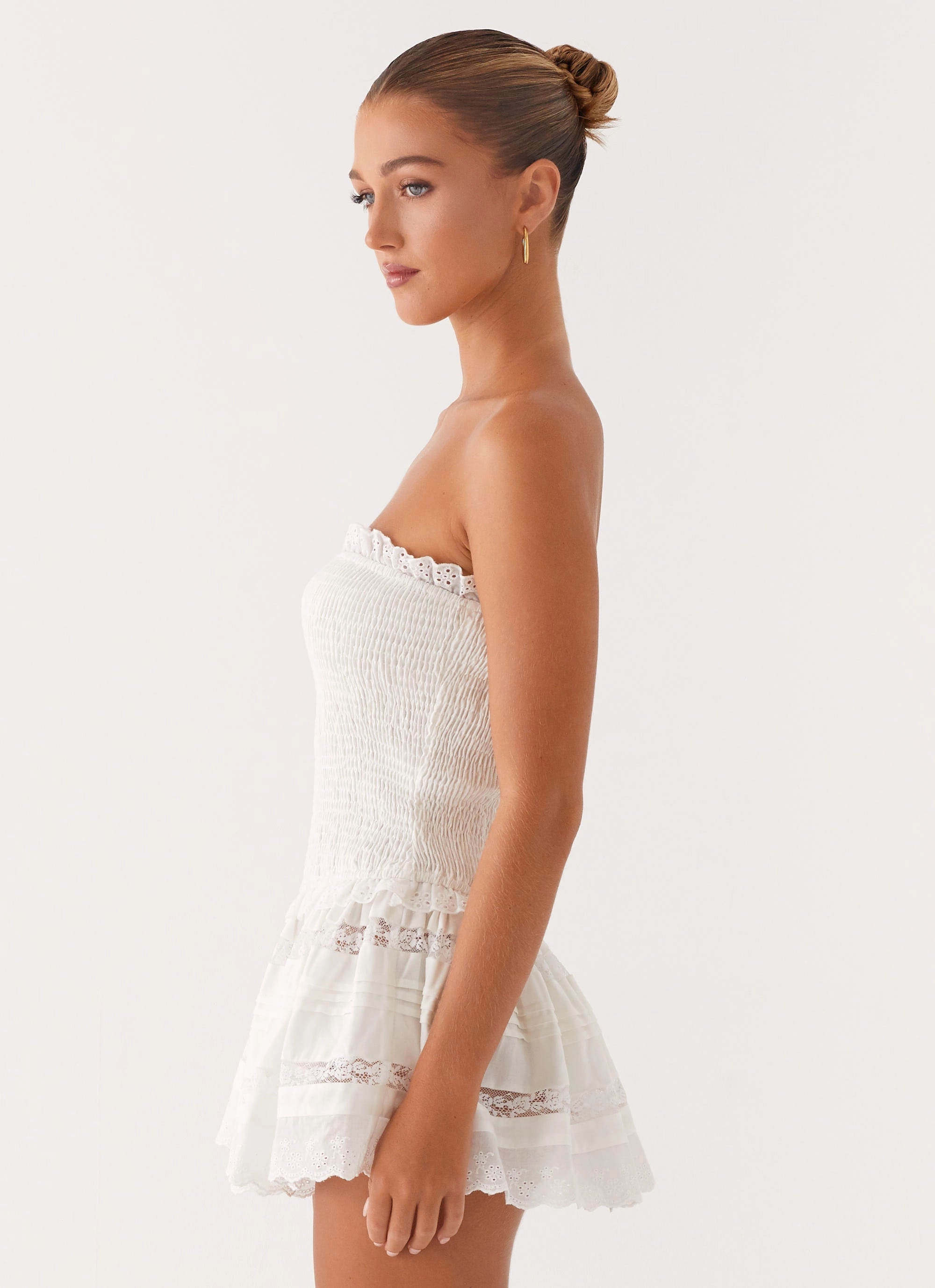 Kimia Mini Dress - White Neat Finish Double Stitched
