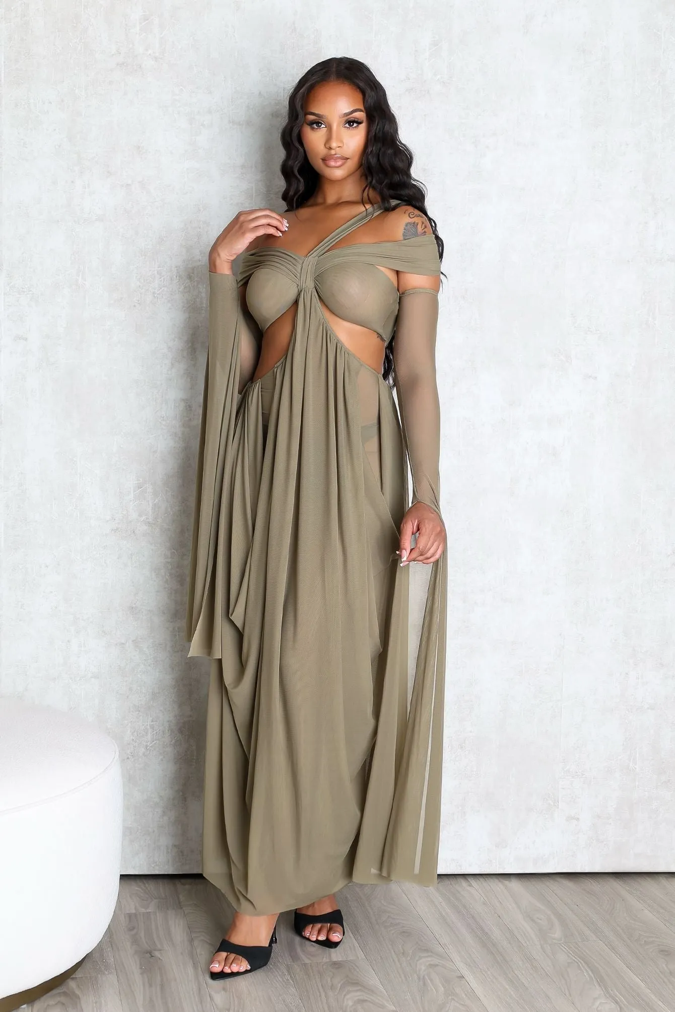 Wrap Me Slow Mesh Maxi Dress Sleek Appearance