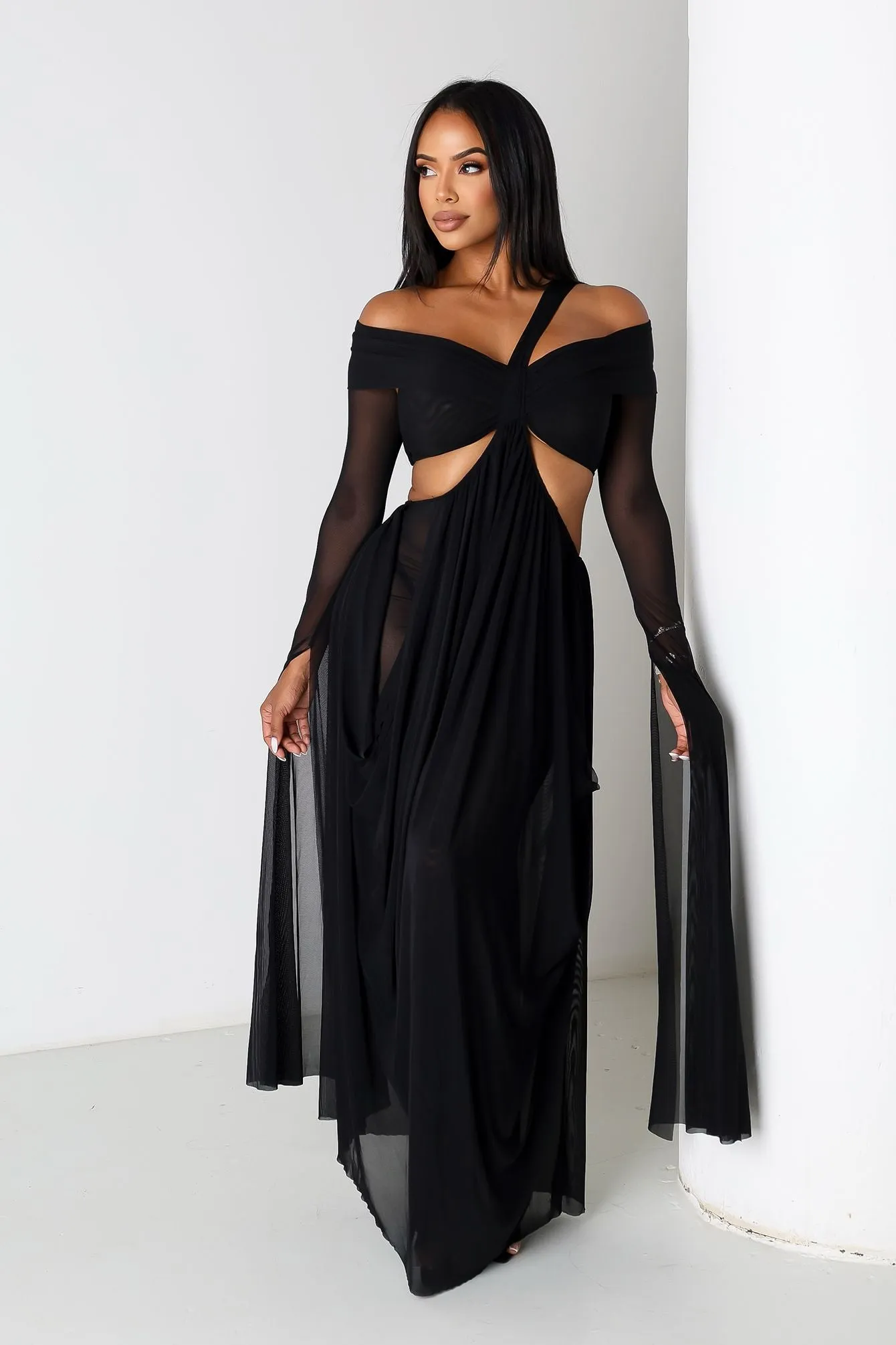 Stylish Feel Wrap Me Slow Mesh Maxi Dress