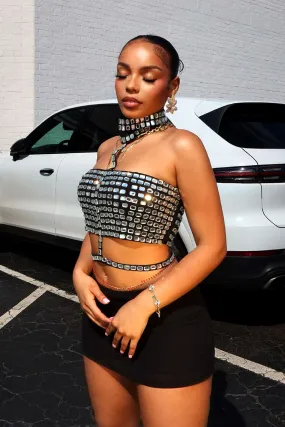 Office Attire Wren Stone Halter Cut Out Crop Top