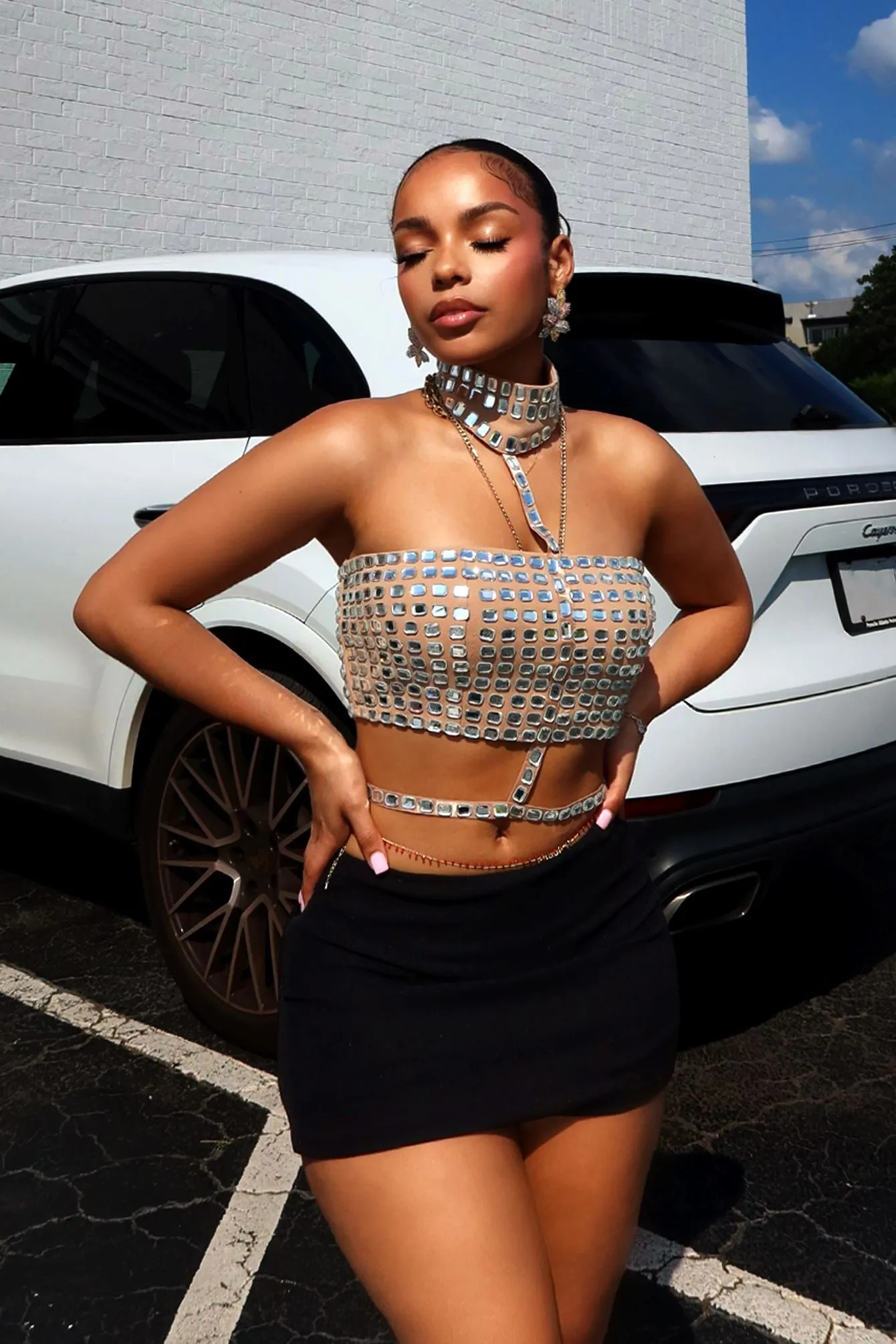 Knit Fabric Technology Wren Stone Halter Cut Out Crop Top